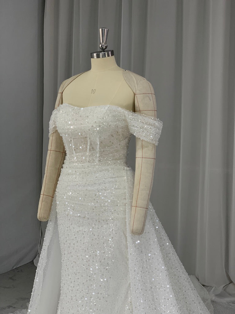 Off Shoulder Sequin Fit & Flare Wedding Dress Vivienne - A.Cherie Couture Shop