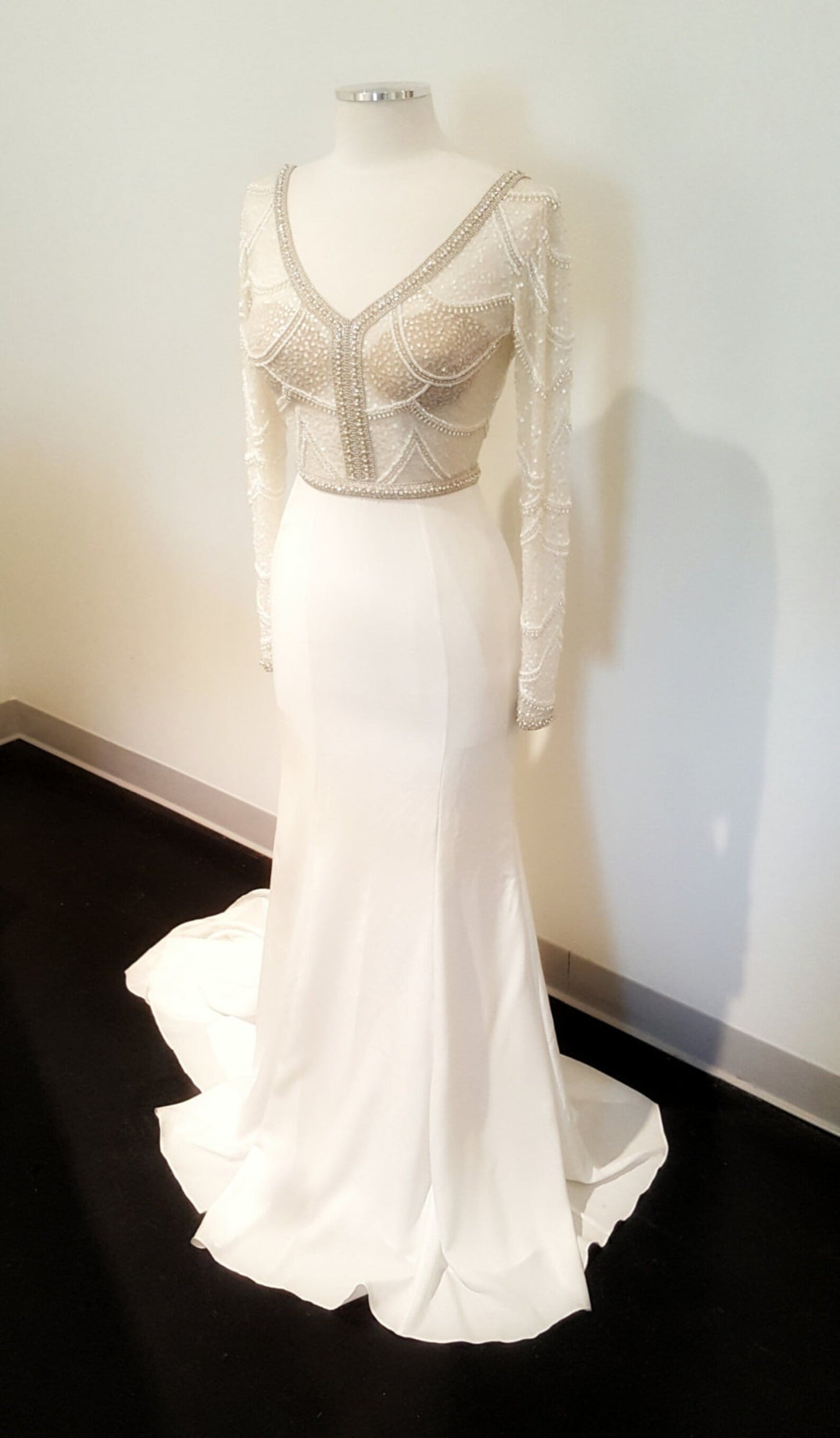 Scoop Back Bead and Sequin Fit & Flare Wedding Dress Paris - A.Cherie Couture Shop