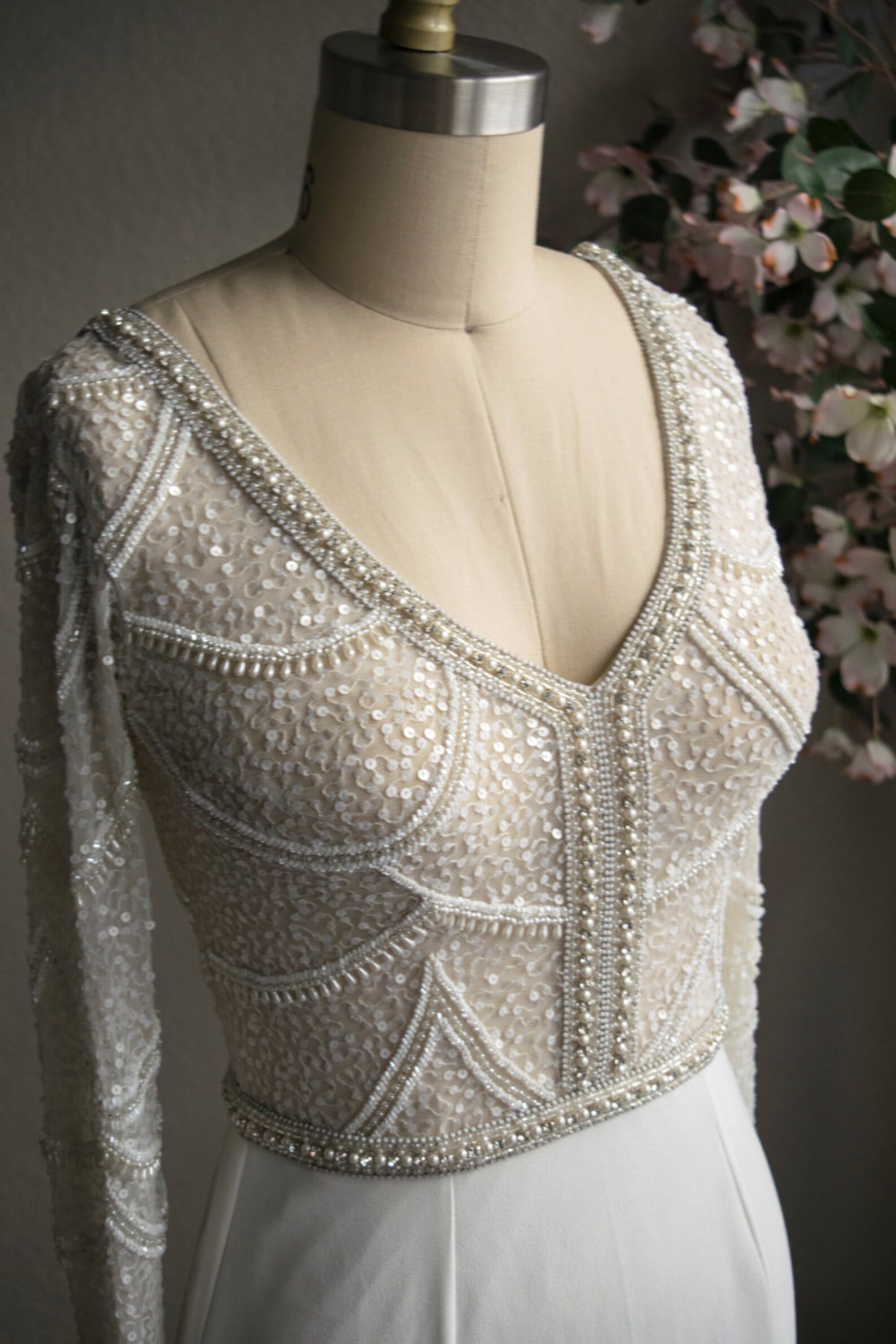 Scoop Back Bead and Sequin Fit & Flare Wedding Dress Paris - A.Cherie Couture Shop