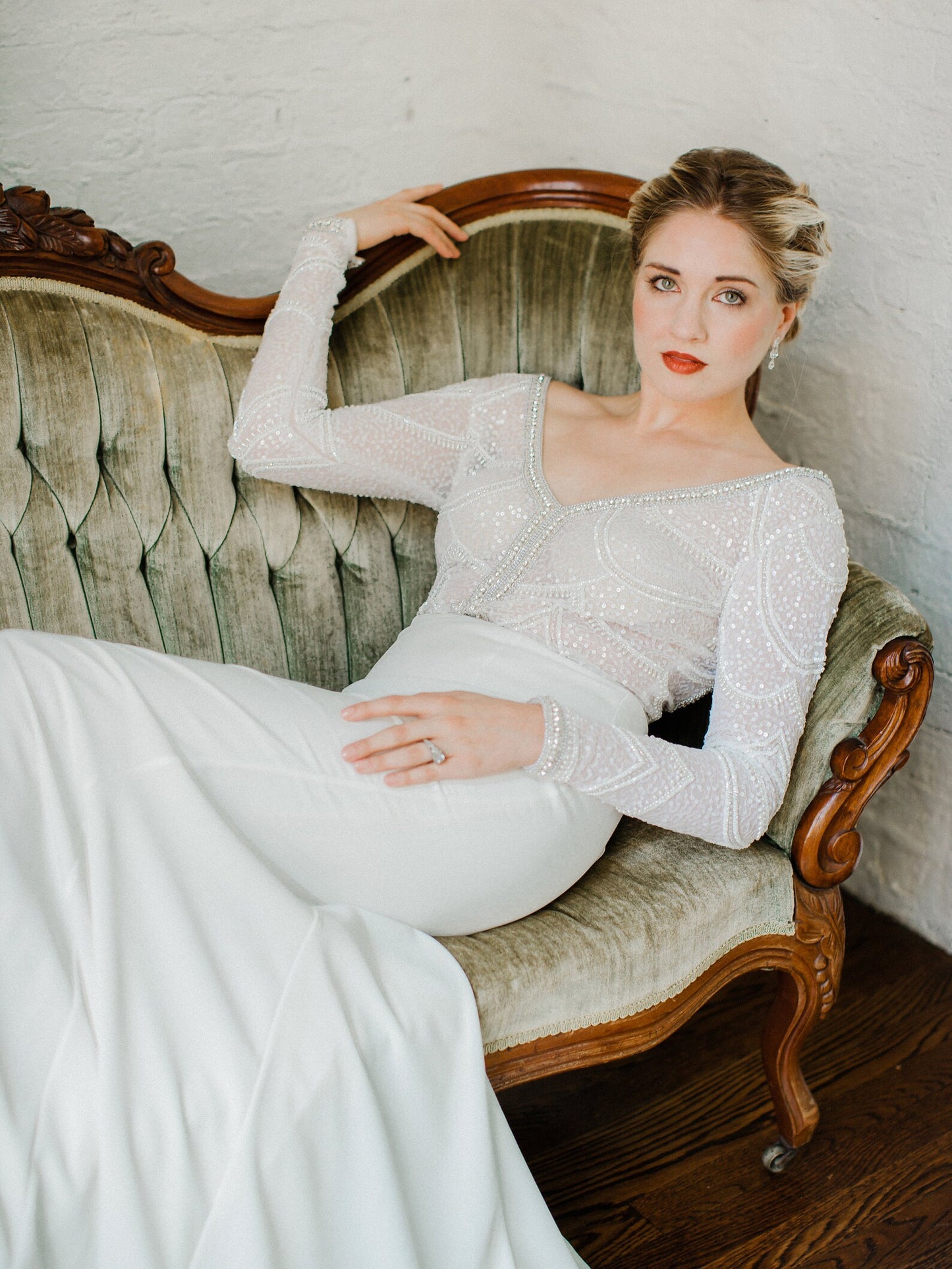 Scoop Back Bead and Sequin Fit & Flare Wedding Dress Paris - A.Cherie Couture Shop