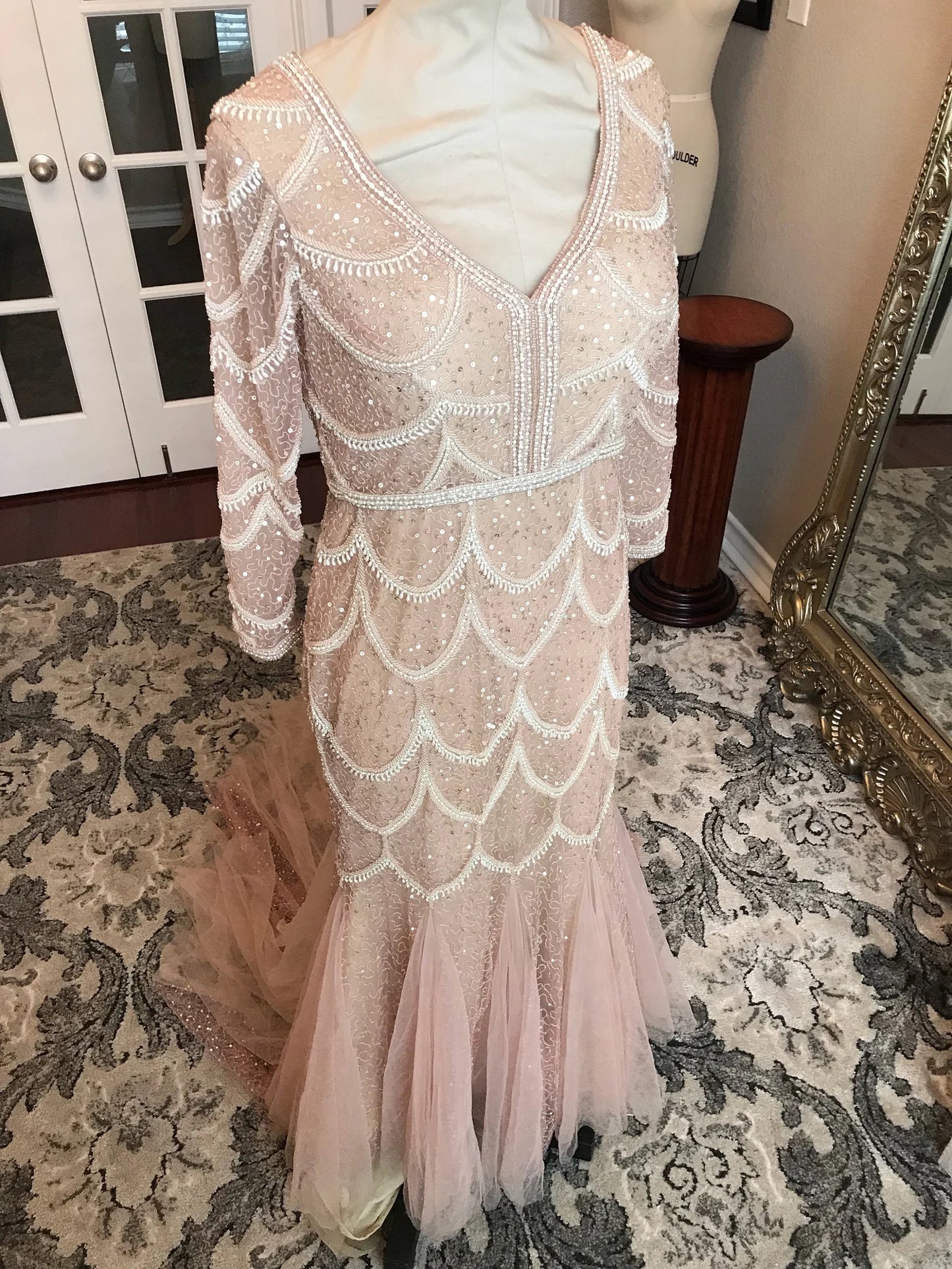 Scallop Beaded Trumpet Wedding Dress Alannah with Tulle Godets - A.Cherie Couture Shop