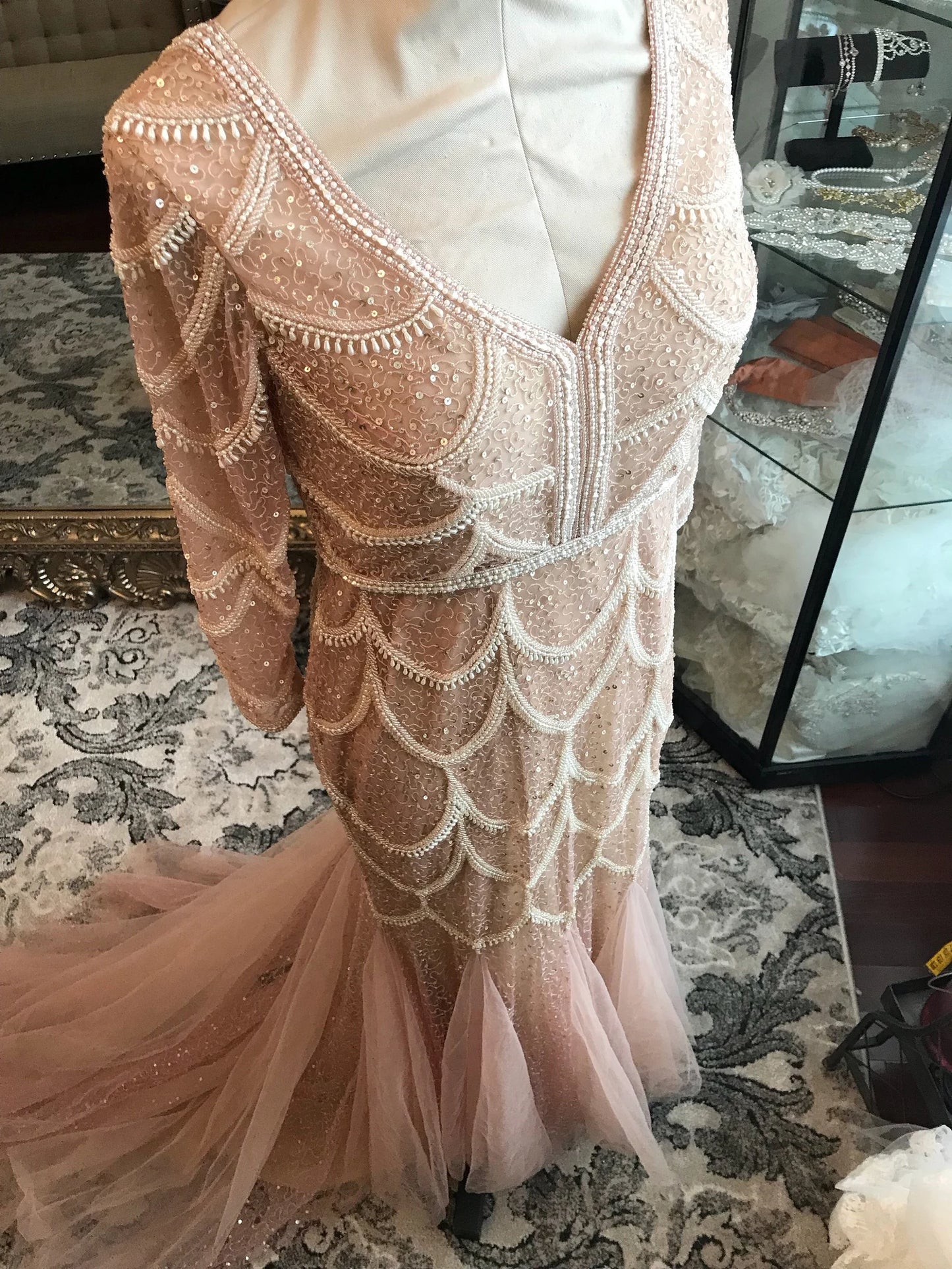 Scallop Beaded Trumpet Wedding Dress Alannah with Tulle Godets - A.Cherie Couture Shop