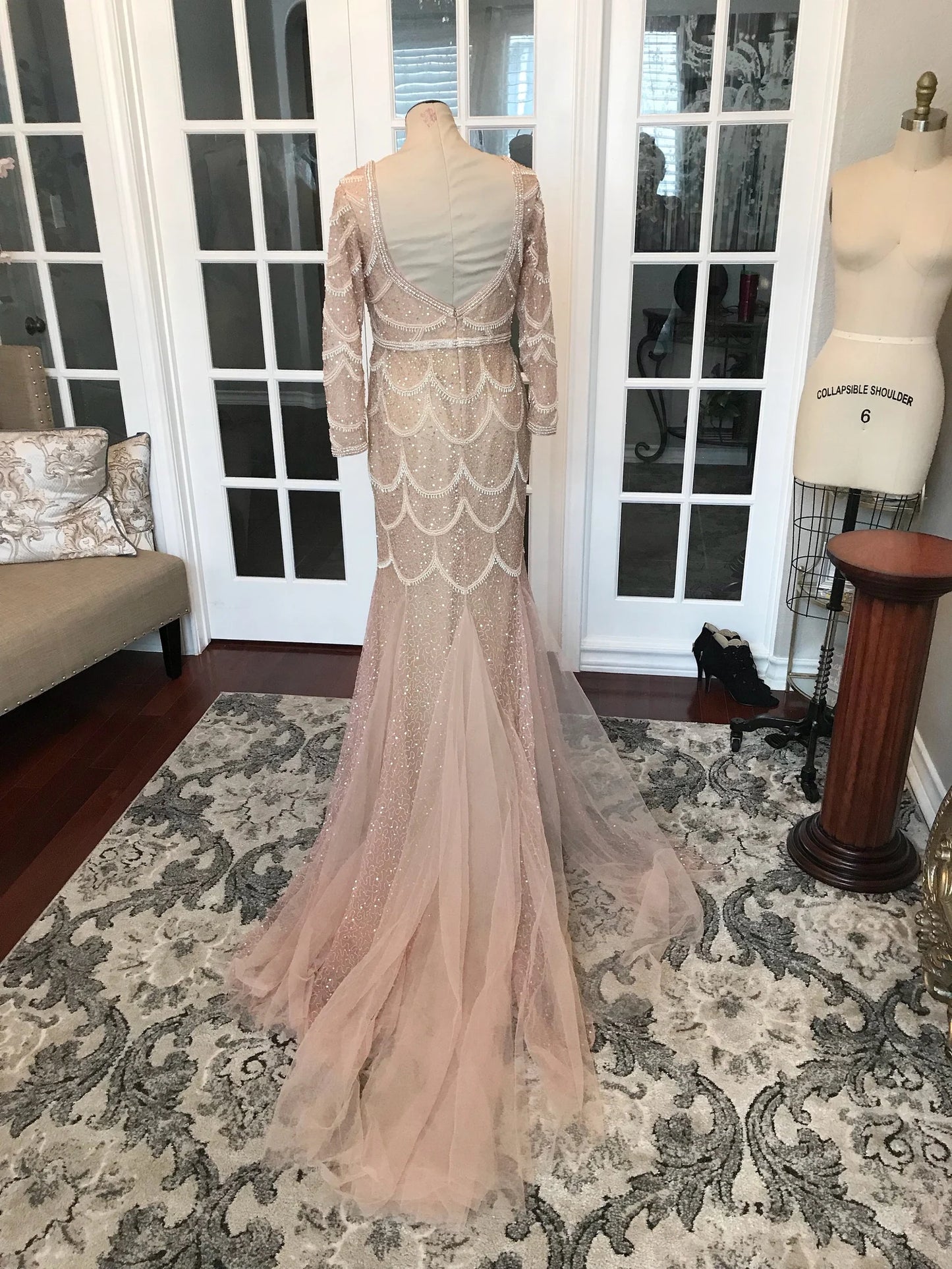 Scallop Beaded Trumpet Wedding Dress Alannah with Tulle Godets - A.Cherie Couture Shop