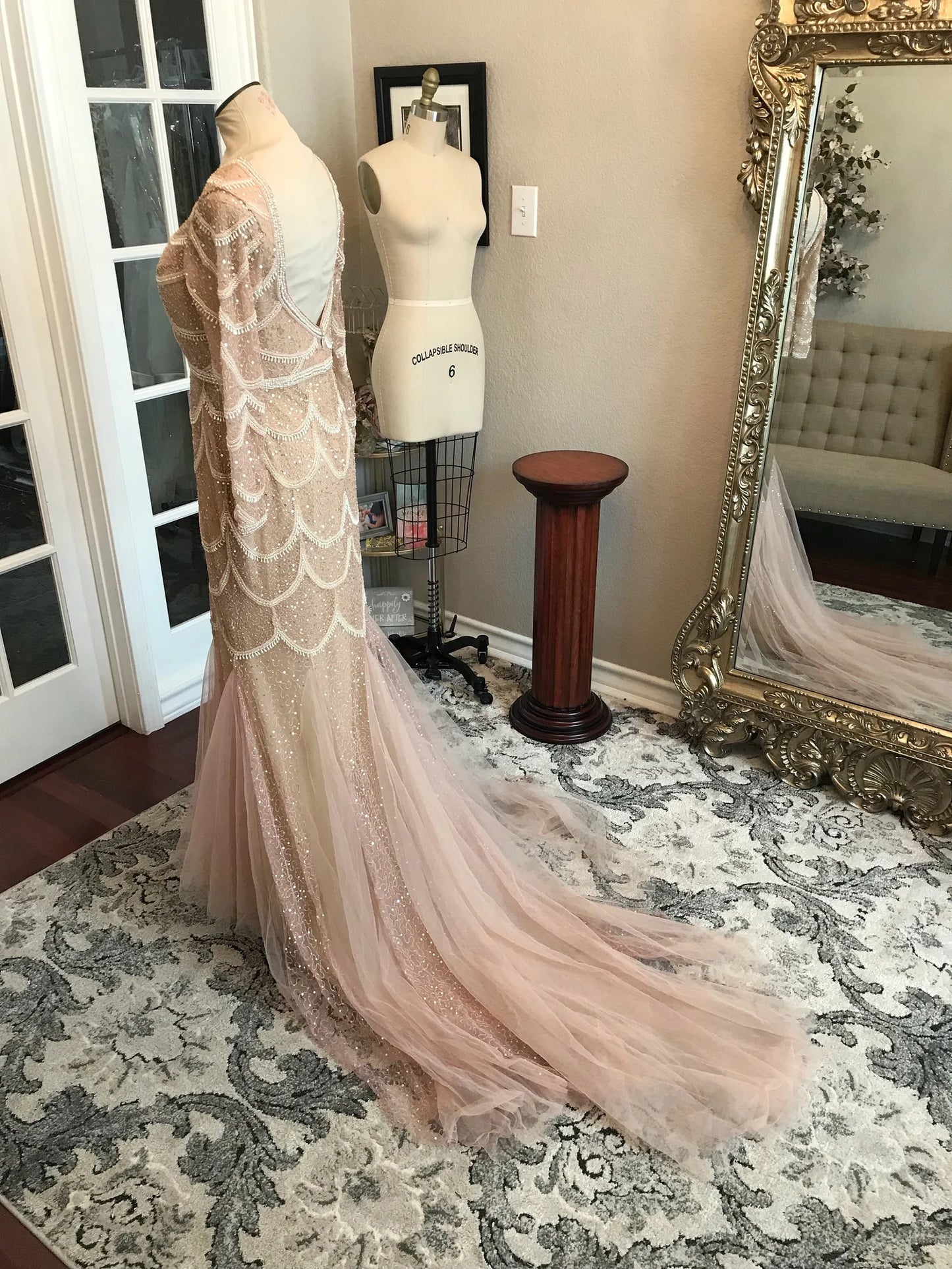 Scallop Beaded Trumpet Wedding Dress Alannah with Tulle Godets - A.Cherie Couture Shop