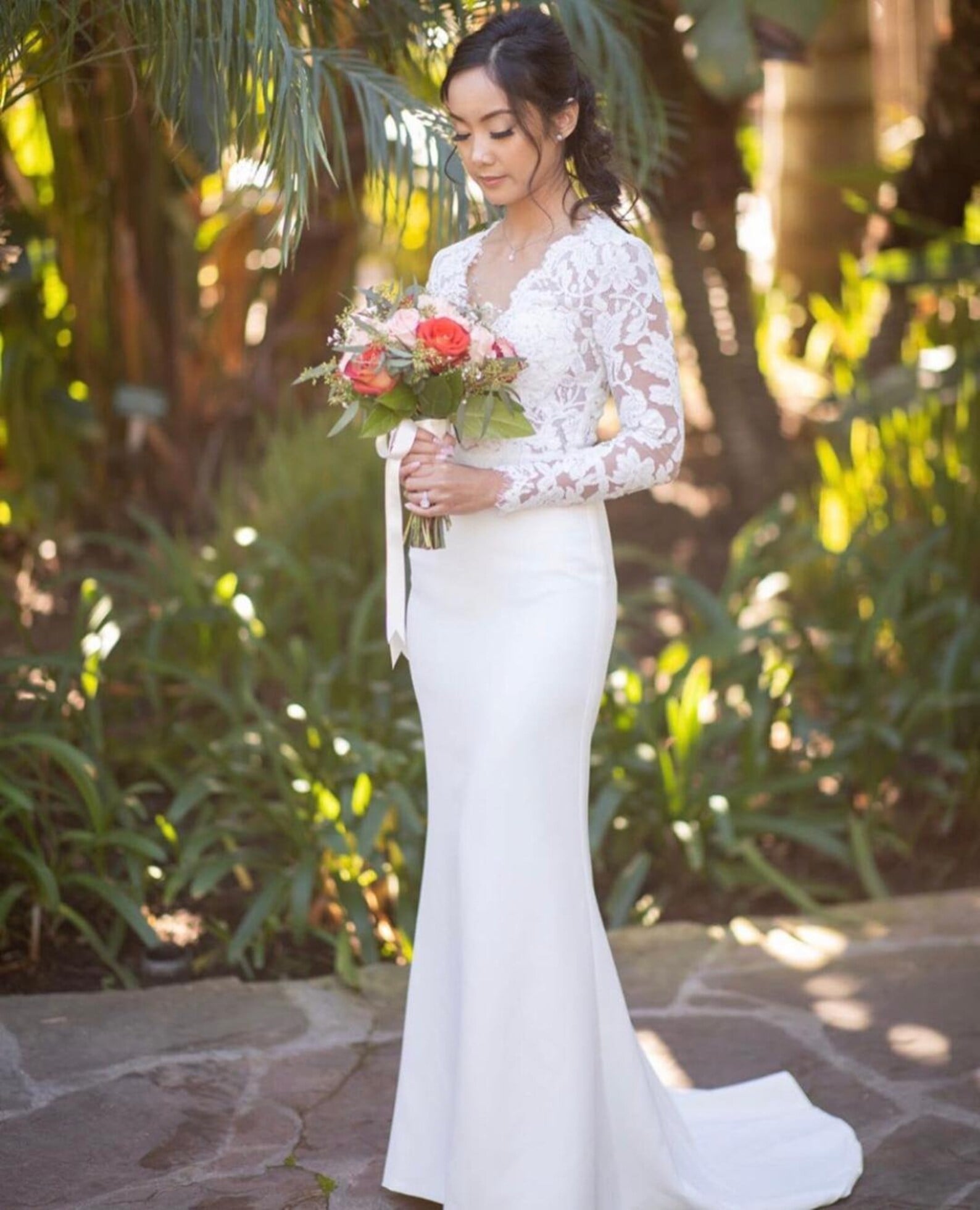 Sleek Sheer Lace Bodice Fit & Flare Wedding Dress | Shop A.Cherie Light Ivory / US20 Sleek Sheer Lace Bodice Fit & Flare Wedding Dress | Shop A.Cherie Light Ivory / US20