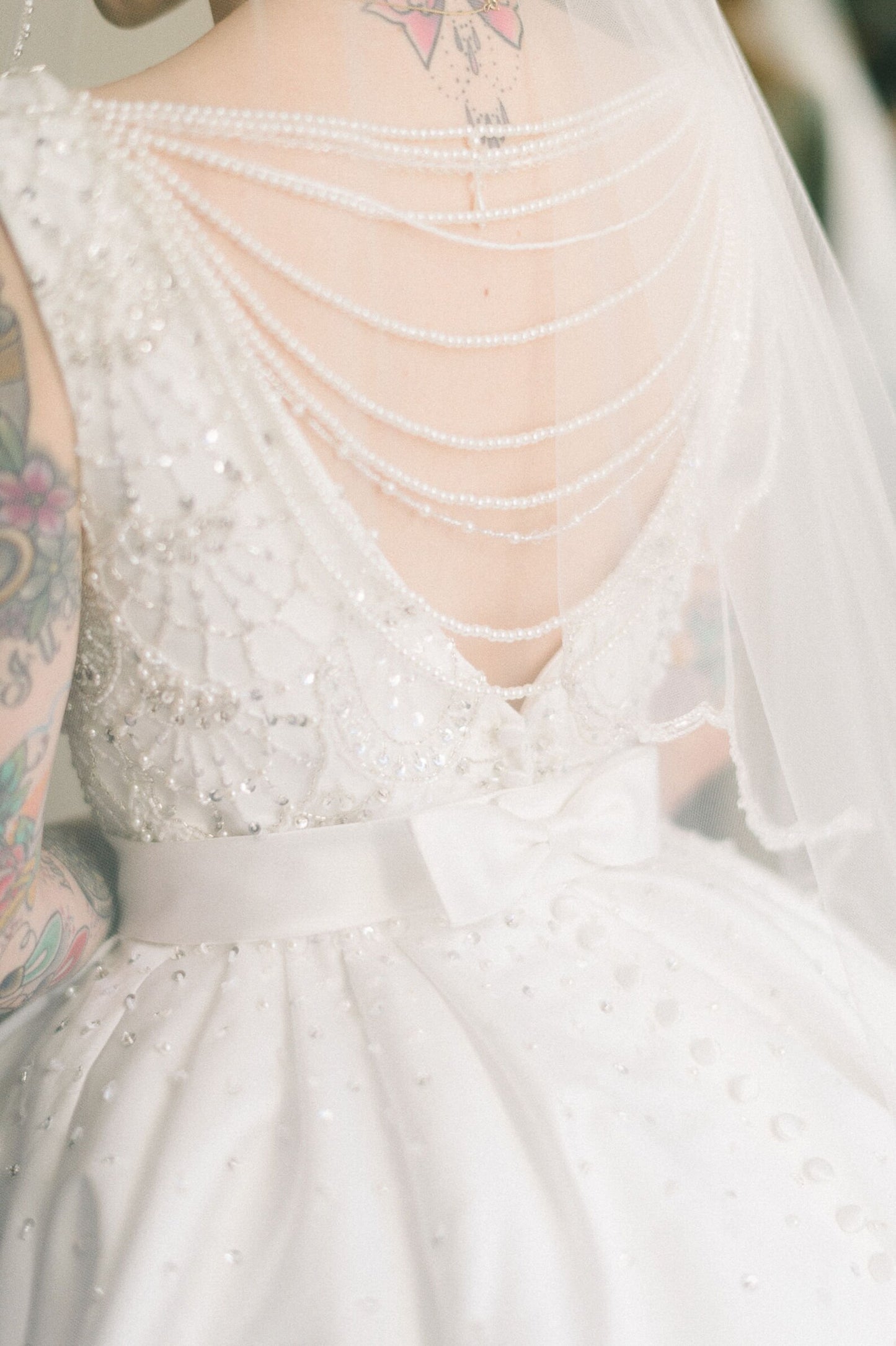Satin Beaded Pearl Detailing Full A-Line Wedding Dress Teal - A.Cherie Couture Shop