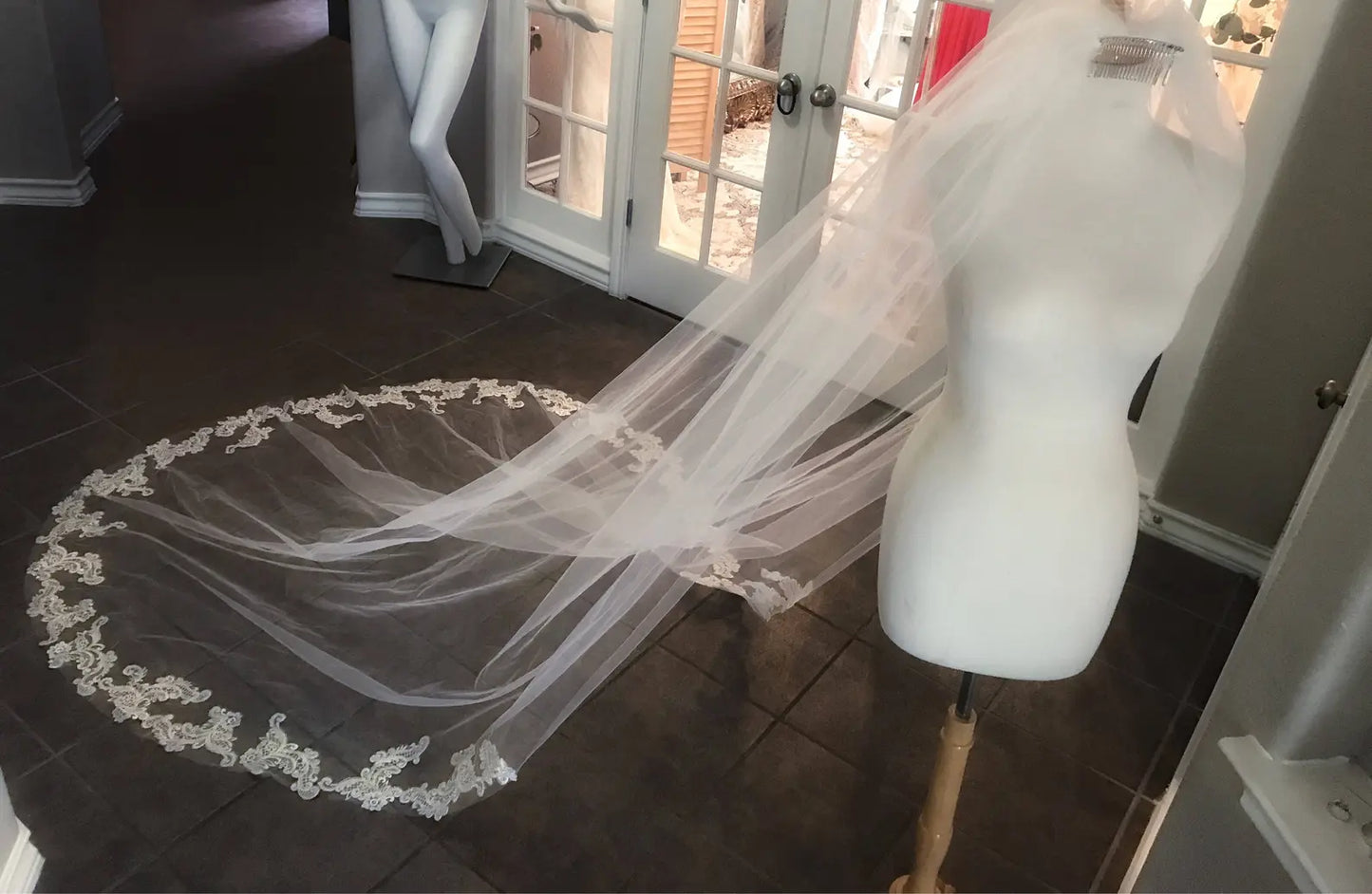 Beaded Scroll Lace Cathedral Veil - A.Cherie Couture Shop