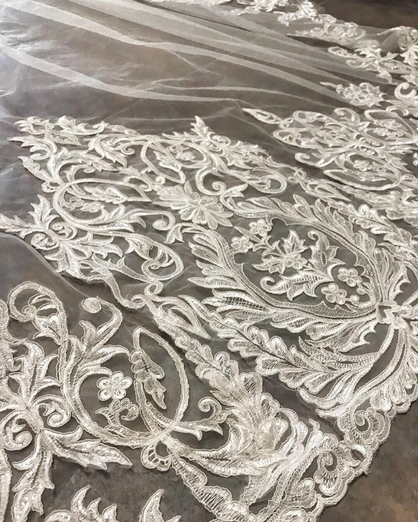 Sequin Scroll All Around Lace Cathedral Veil - A.Cherie Couture Shop