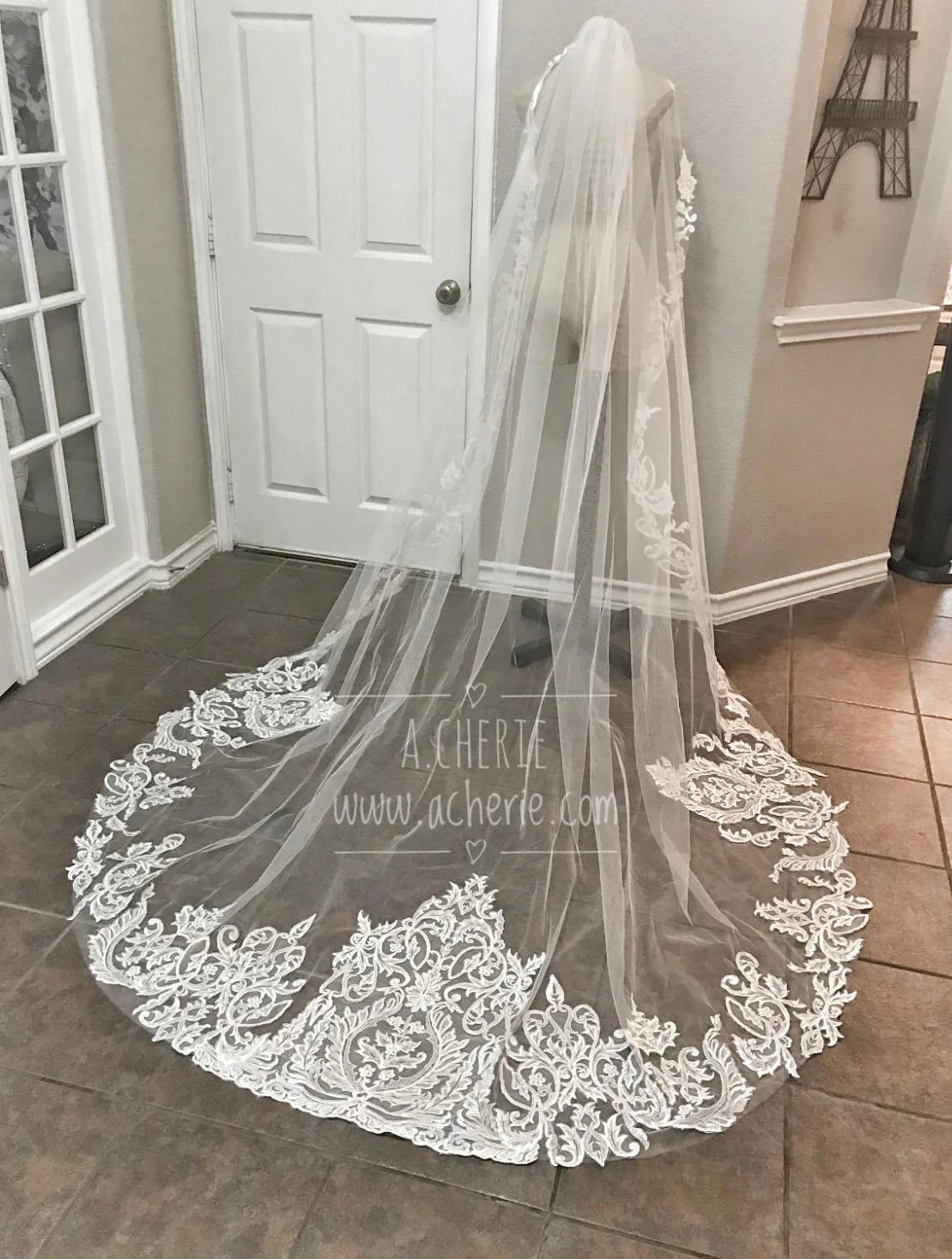 Cathedral Length Lace Veil Beaded with Sequins
