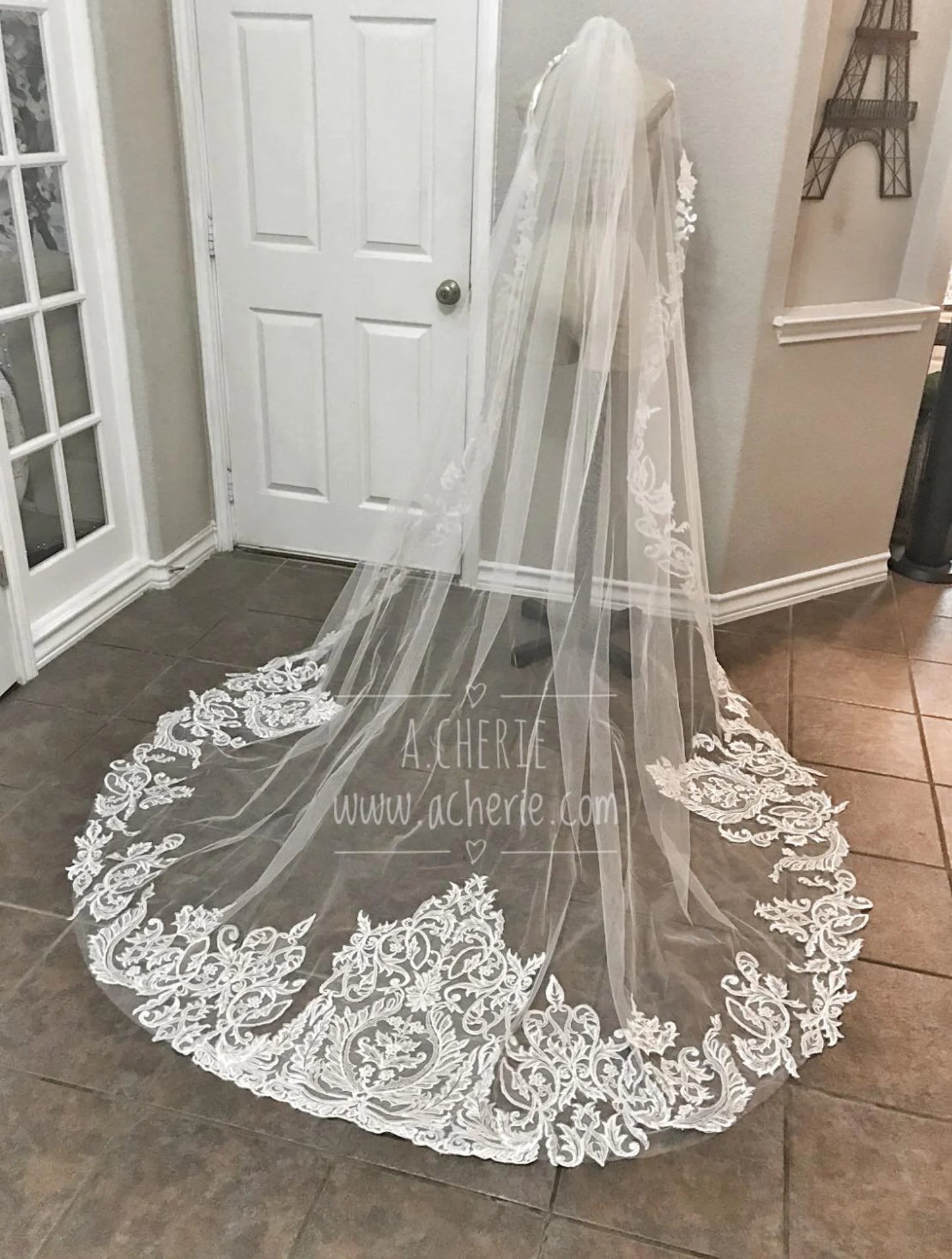 Sequin Scroll All Around Lace Cathedral Veil - A.Cherie Couture Shop