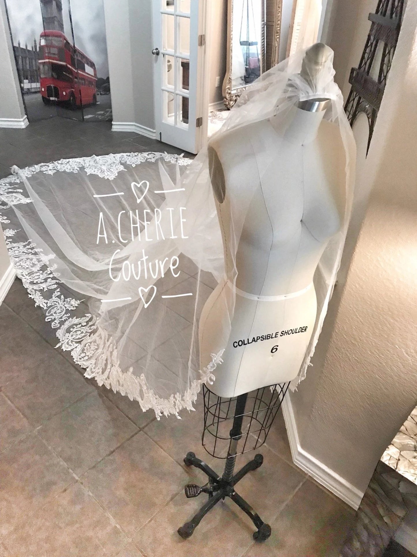 Sequin Scroll Lace Cathedral Veil - A.Cherie Couture Shop