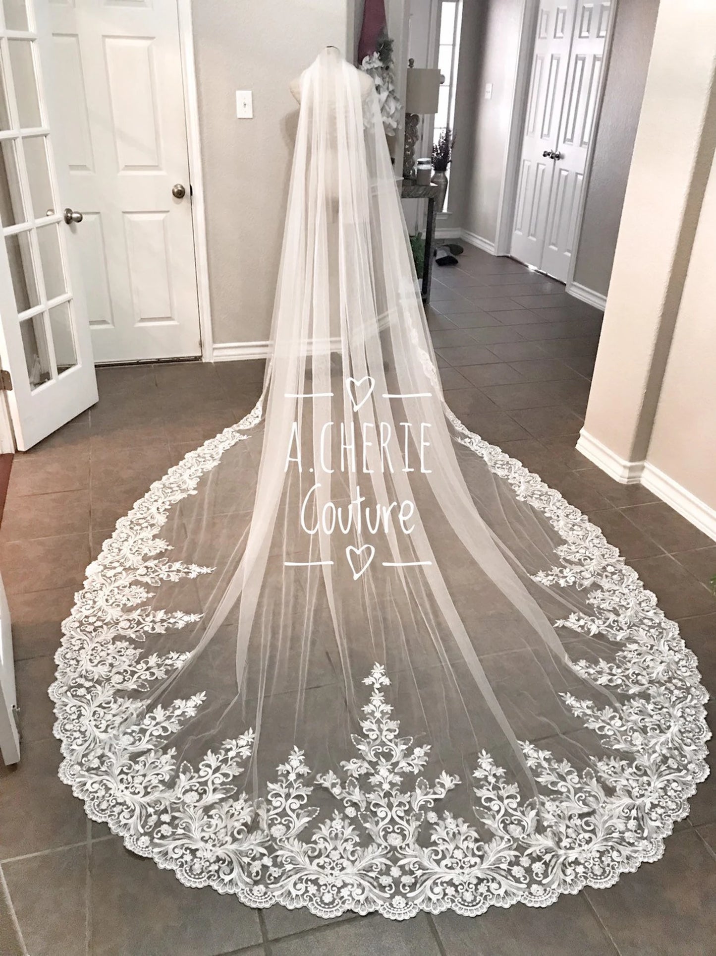 Wide Floral Scroll Lace Royal Veil - A.Cherie Couture Shop