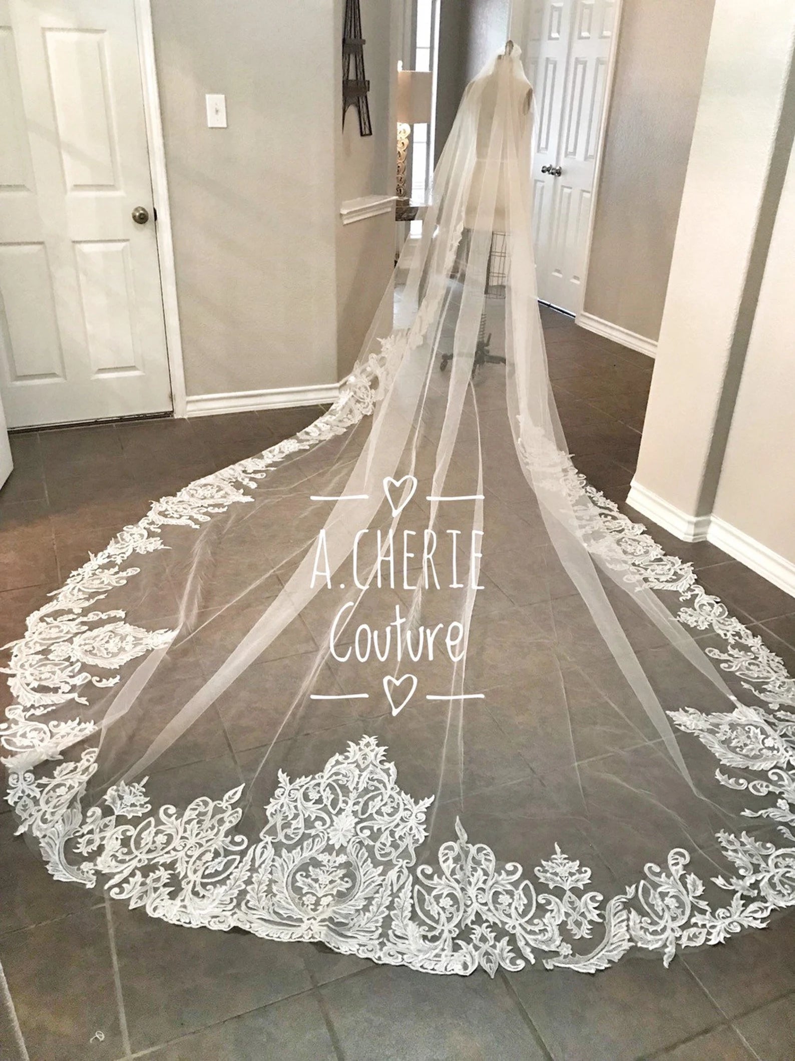 A.Cherie Couture Shop Made to Order Unique Sequin Tinsel Lace Cathedral Veil | Shop A.Cherie Light Ivory / 120 Inches Long (+$20.00 USD)