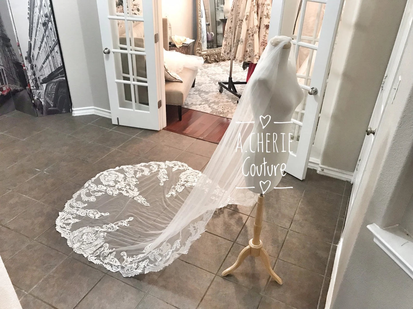 Scroll Lace Edge Cathedral Veil - A.Cherie Couture Shop