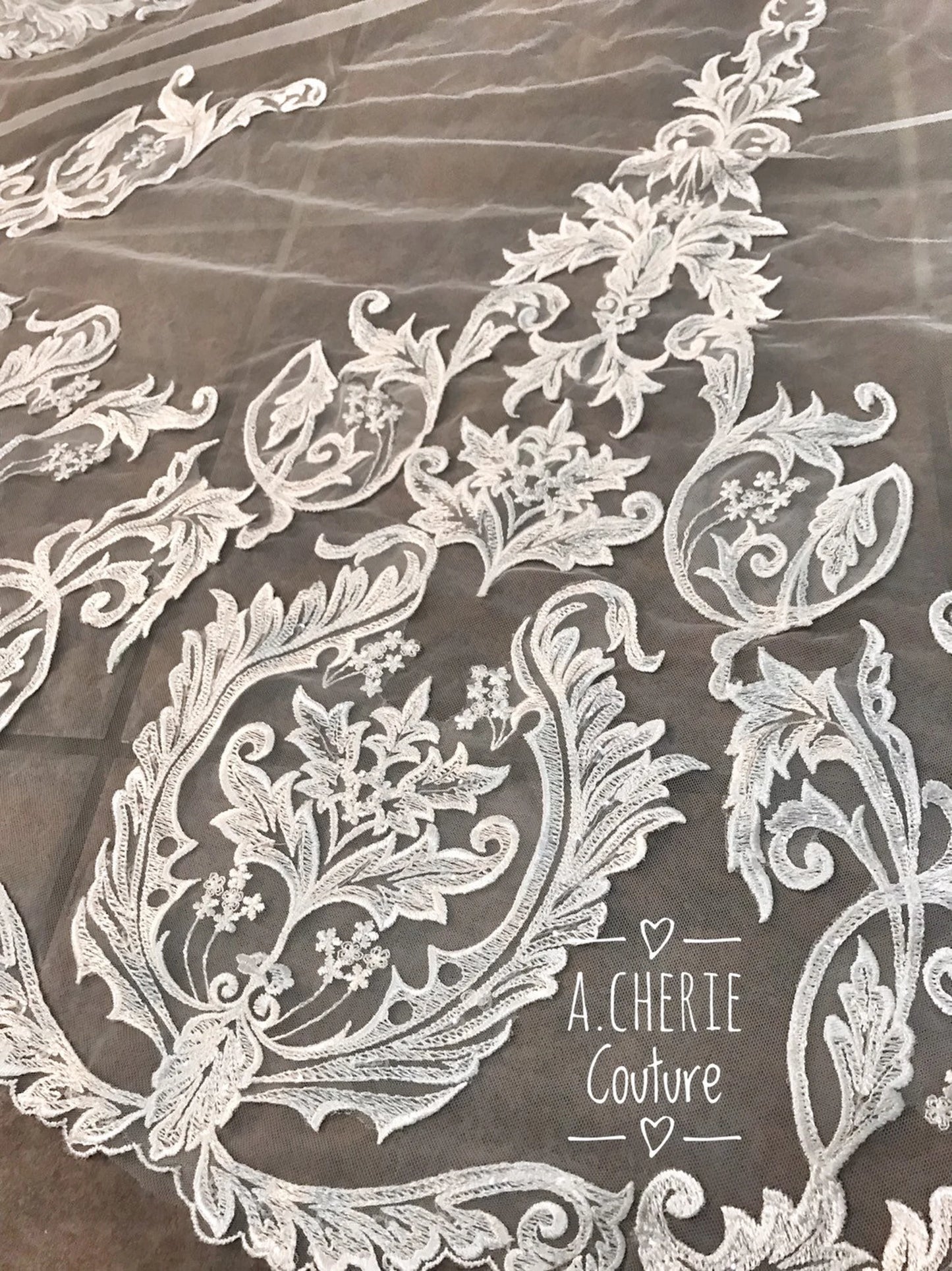 Scroll Lace Edge Cathedral Veil - A.Cherie Couture Shop