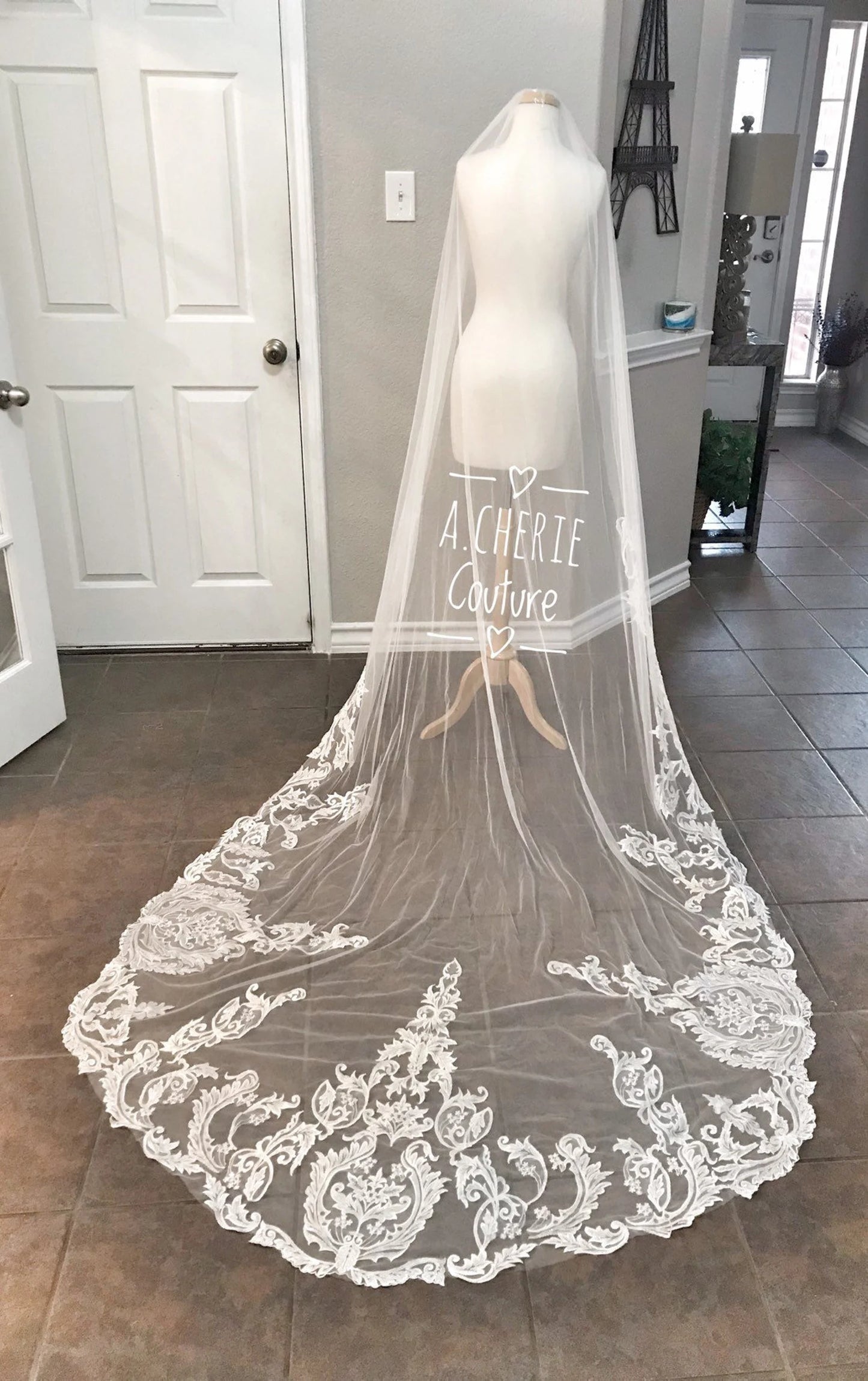 Scroll Lace Edge Cathedral Veil - A.Cherie Couture Shop