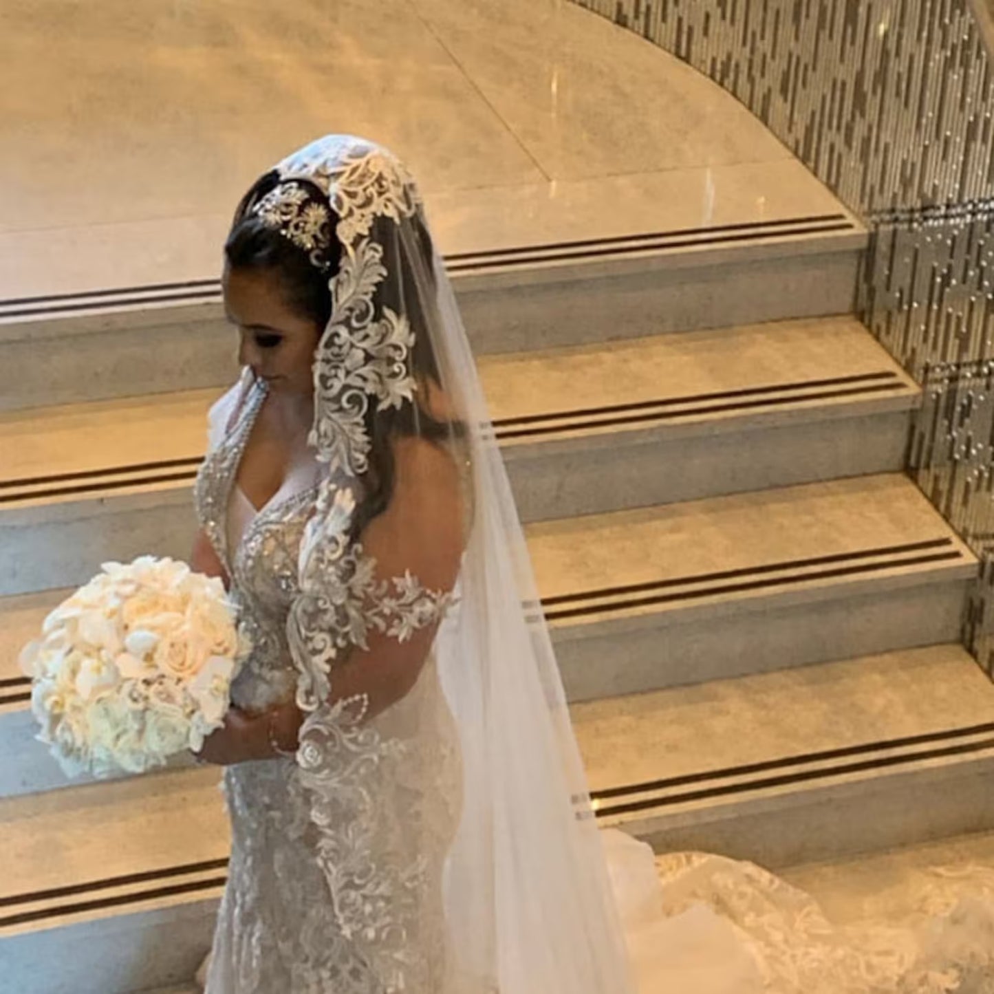 Scroll Dense Lace Royal Veil - A.Cherie Couture Shop