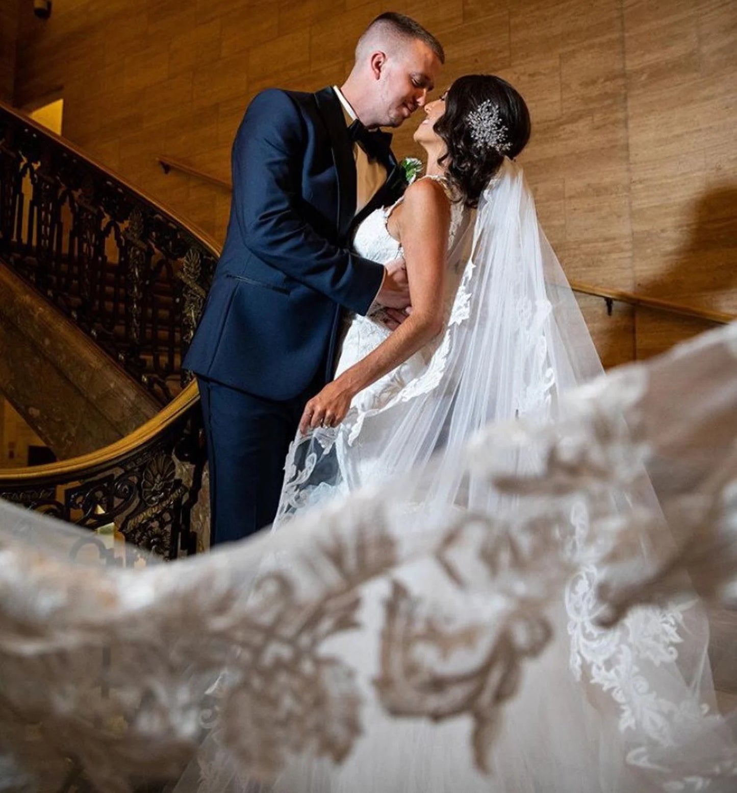 Thin Leaf Scroll Sequin Lace Royal Veil - A.Cherie Couture Shop