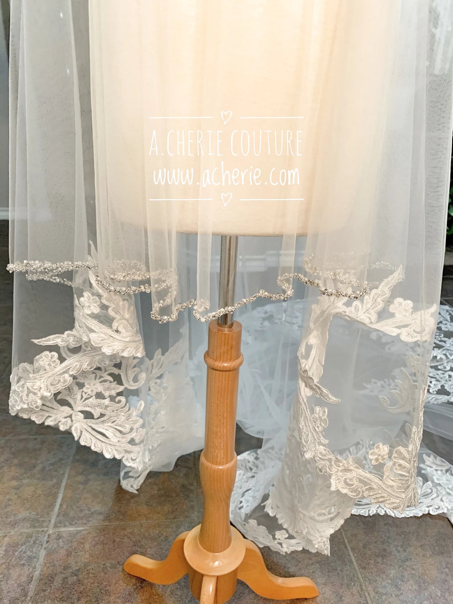 Sequin Scalloped Lace with Beading Cathedral Veil - A.Cherie Couture Shop