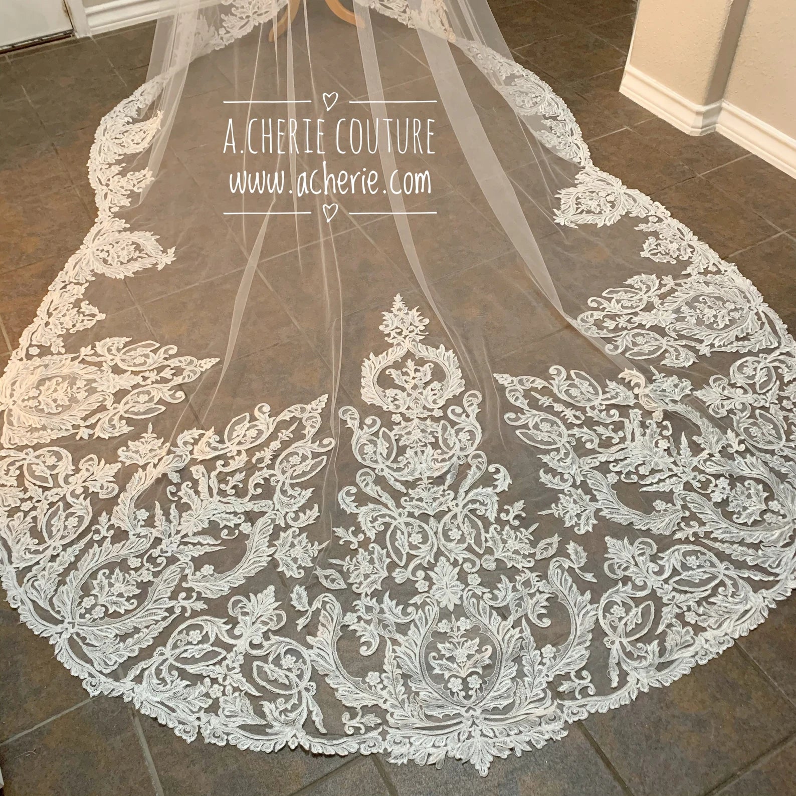 Sequin Scalloped Lace with Beading Cathedral Veil - A.Cherie Couture Shop