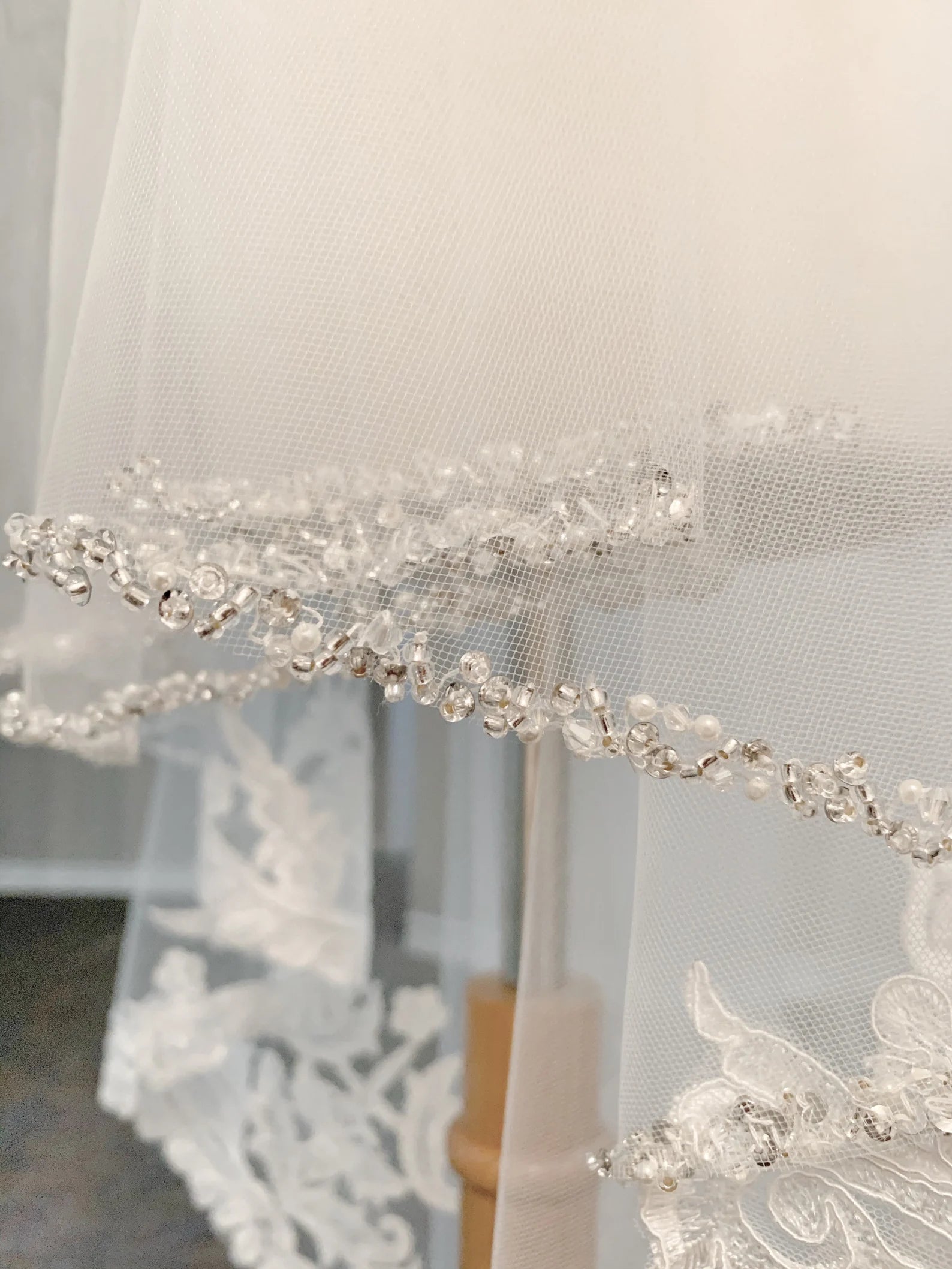 Sequin Scalloped Lace with Beading Cathedral Veil - A.Cherie Couture Shop
