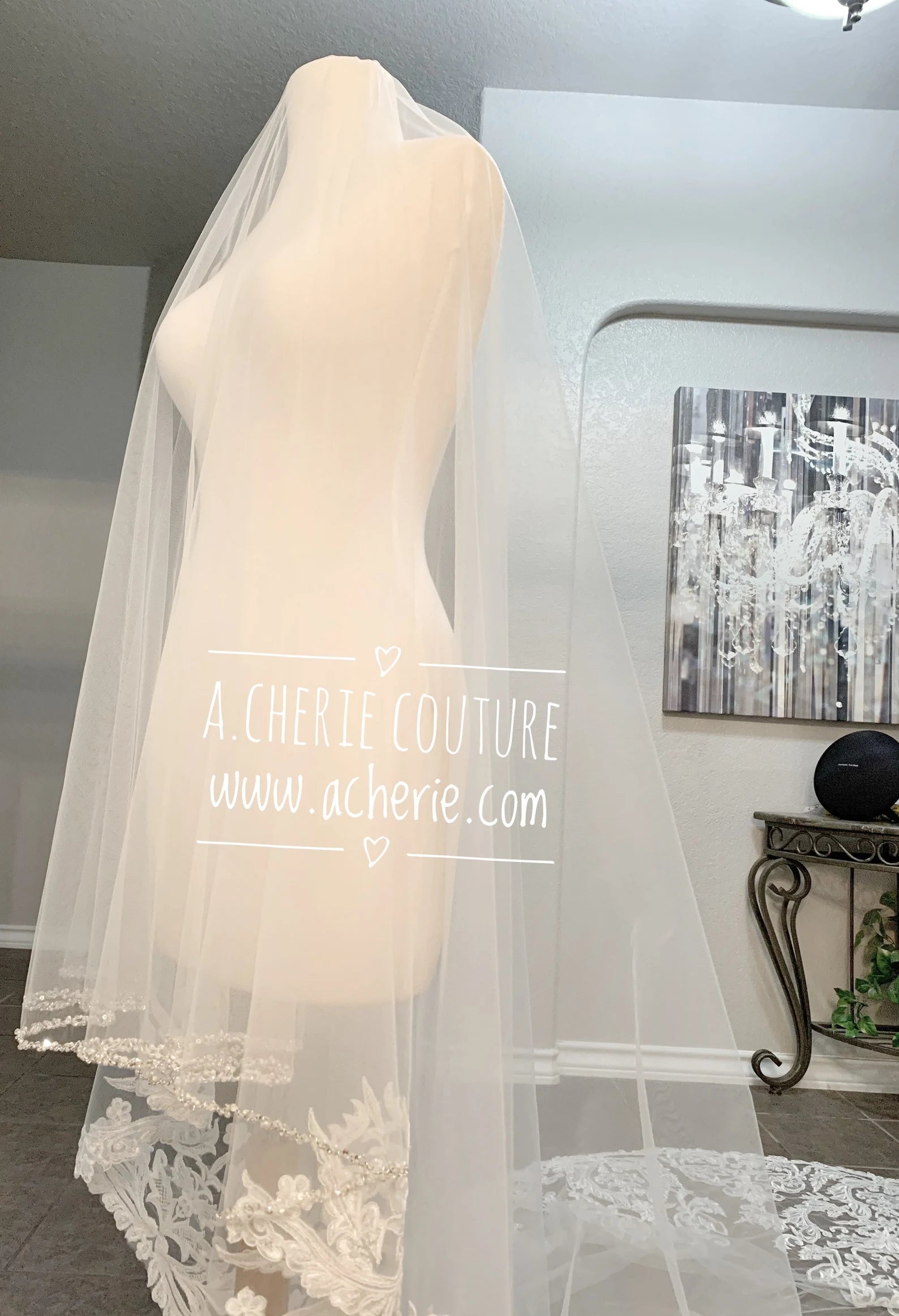 Sequin Scalloped Lace with Beading Cathedral Veil - A.Cherie Couture Shop