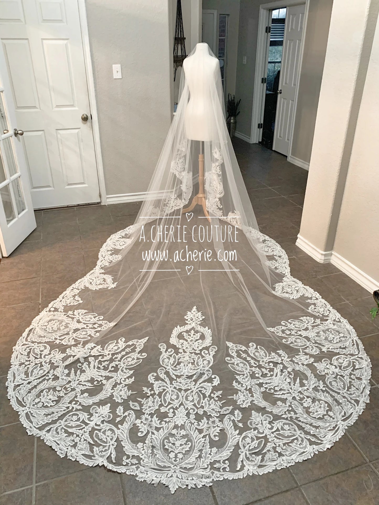 Sequin Scalloped Lace with Beading Cathedral Veil - A.Cherie Couture Shop