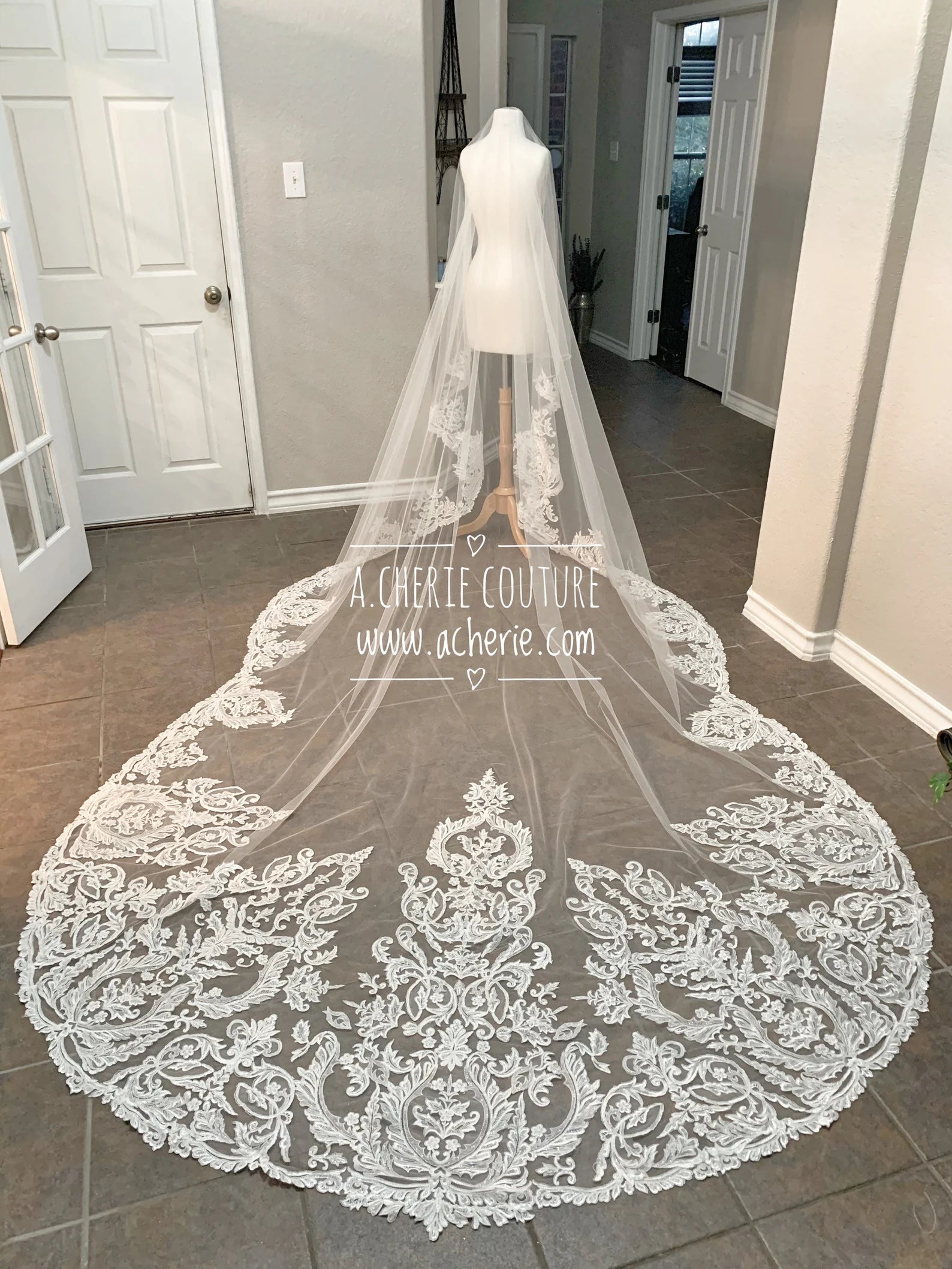 Sequin Scalloped Lace with Beading Cathedral Veil - A.Cherie Couture Shop