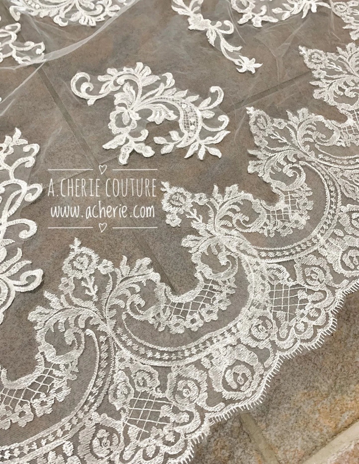 Scalloped Scroll Lace Cathedral Veil - A.Cherie Couture Shop