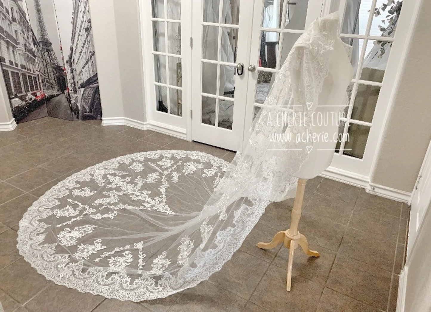 Scalloped Scroll Lace Cathedral Veil - A.Cherie Couture Shop