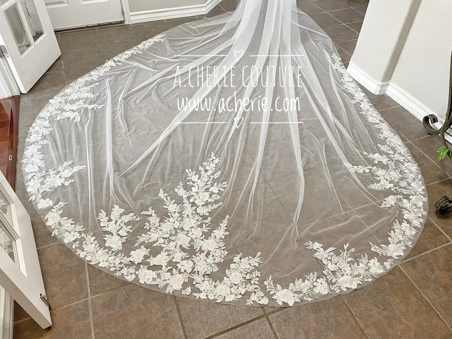 Sequin Rose Lace Royal Veil - A.Cherie Couture Shop