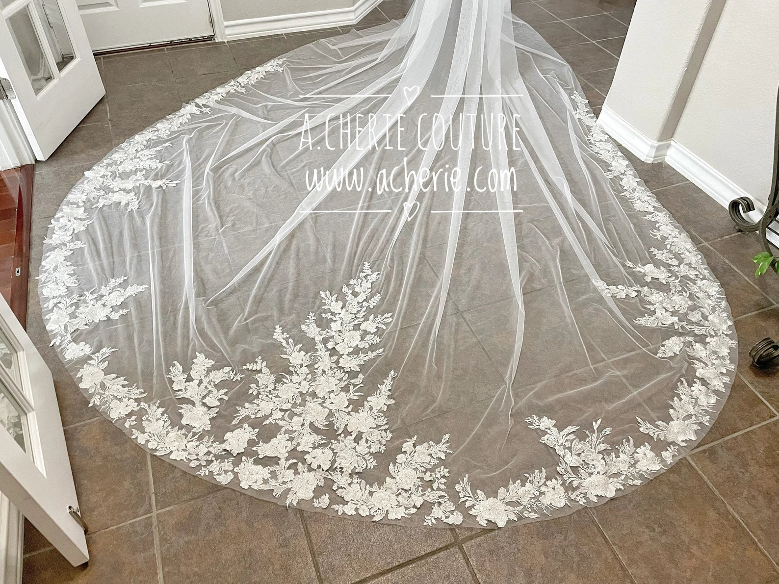 Sequin Rose Lace Royal Veil - A.Cherie Couture Shop