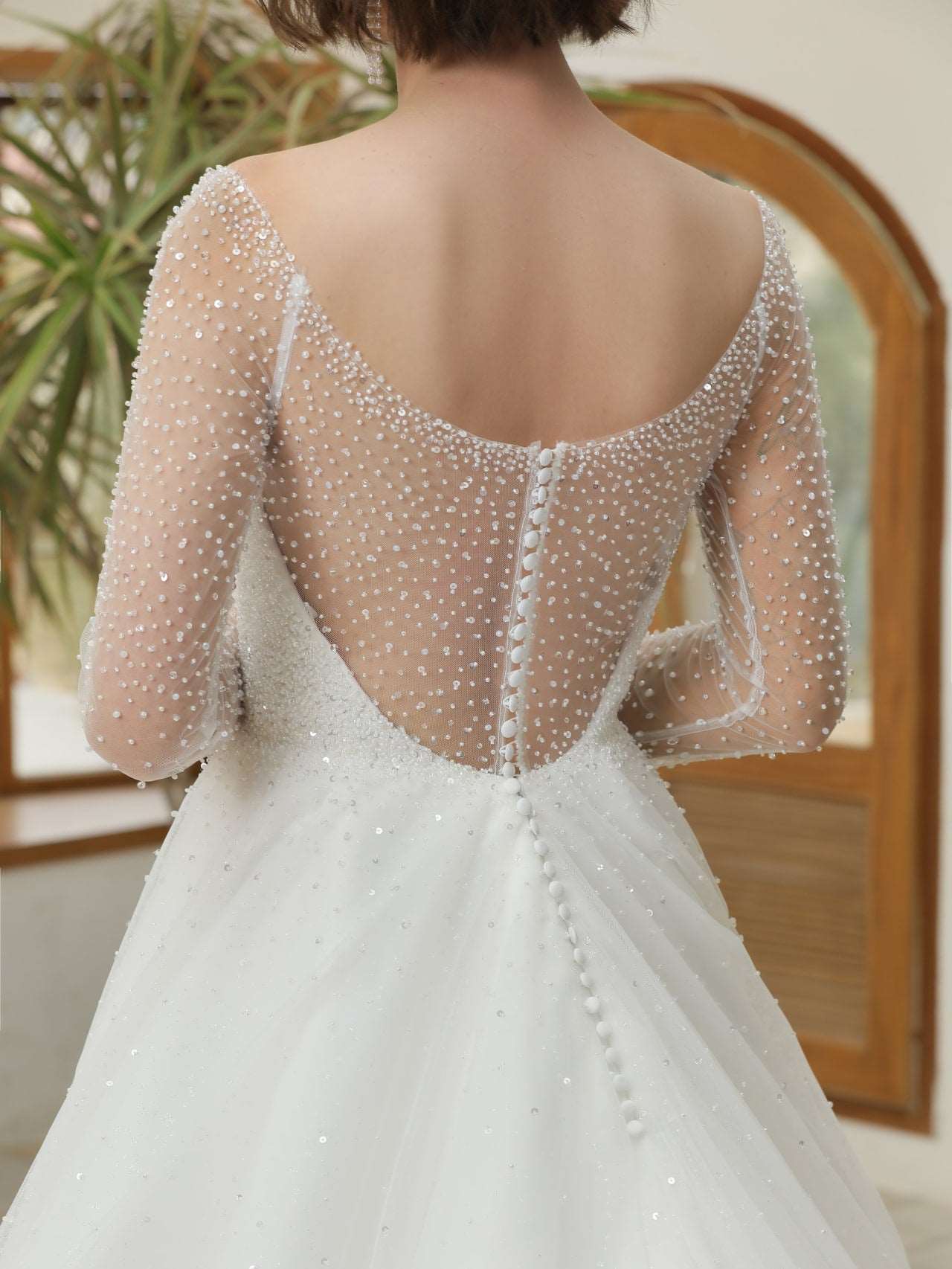 Mix Beading Plunge Neckline A-Line Wedding Dress Jasmine - A.Cherie Couture Shop