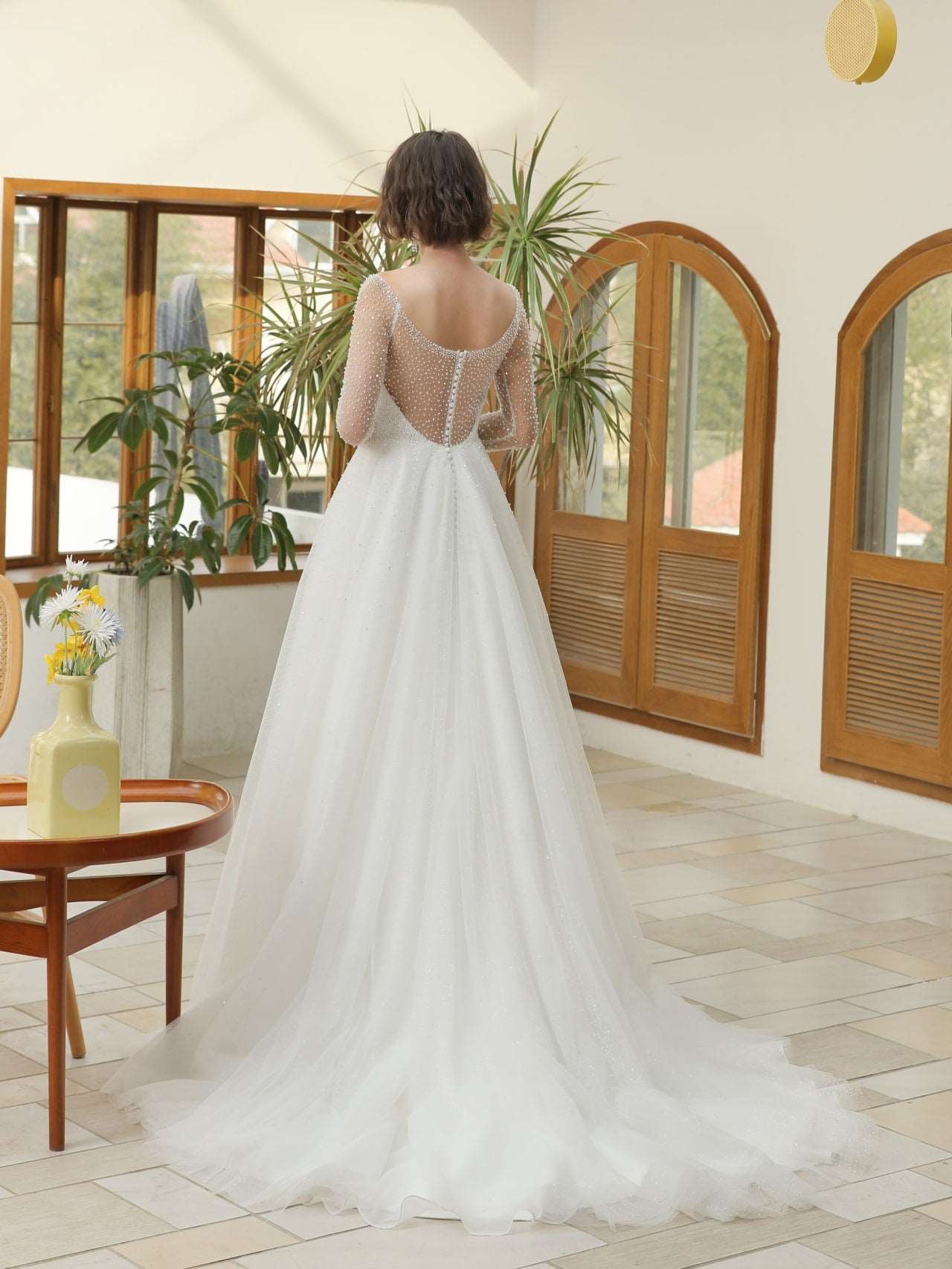 Mix Beading Plunge Neckline A-Line Wedding Dress Jasmine - A.Cherie Couture Shop