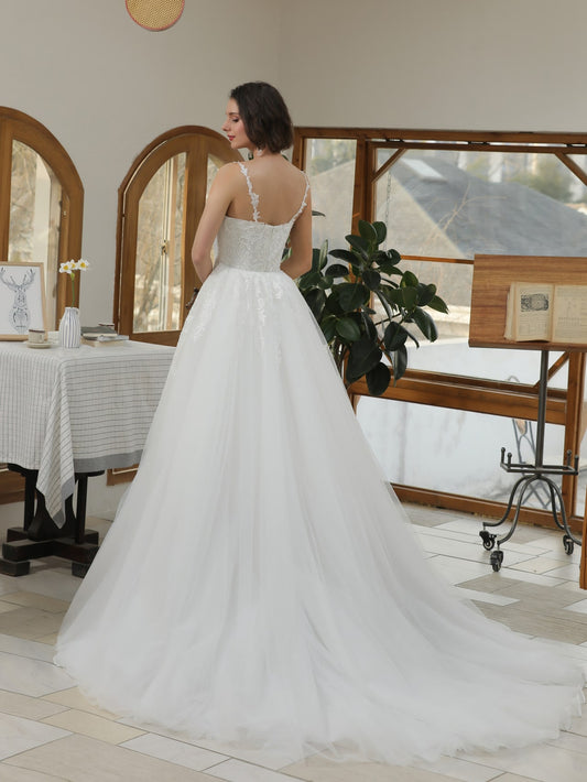 Voluminous Detachable Organza with Floral Lace Wedding Overskirt - A.Cherie Couture Shop