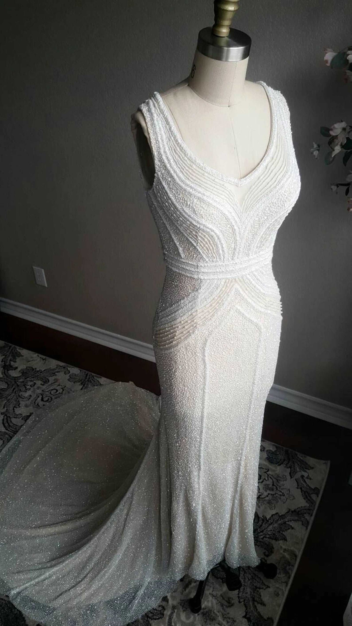 Beaded Art Deco Style Fit & Flare Wedding Dress Gabby - A.Cherie Couture Shop