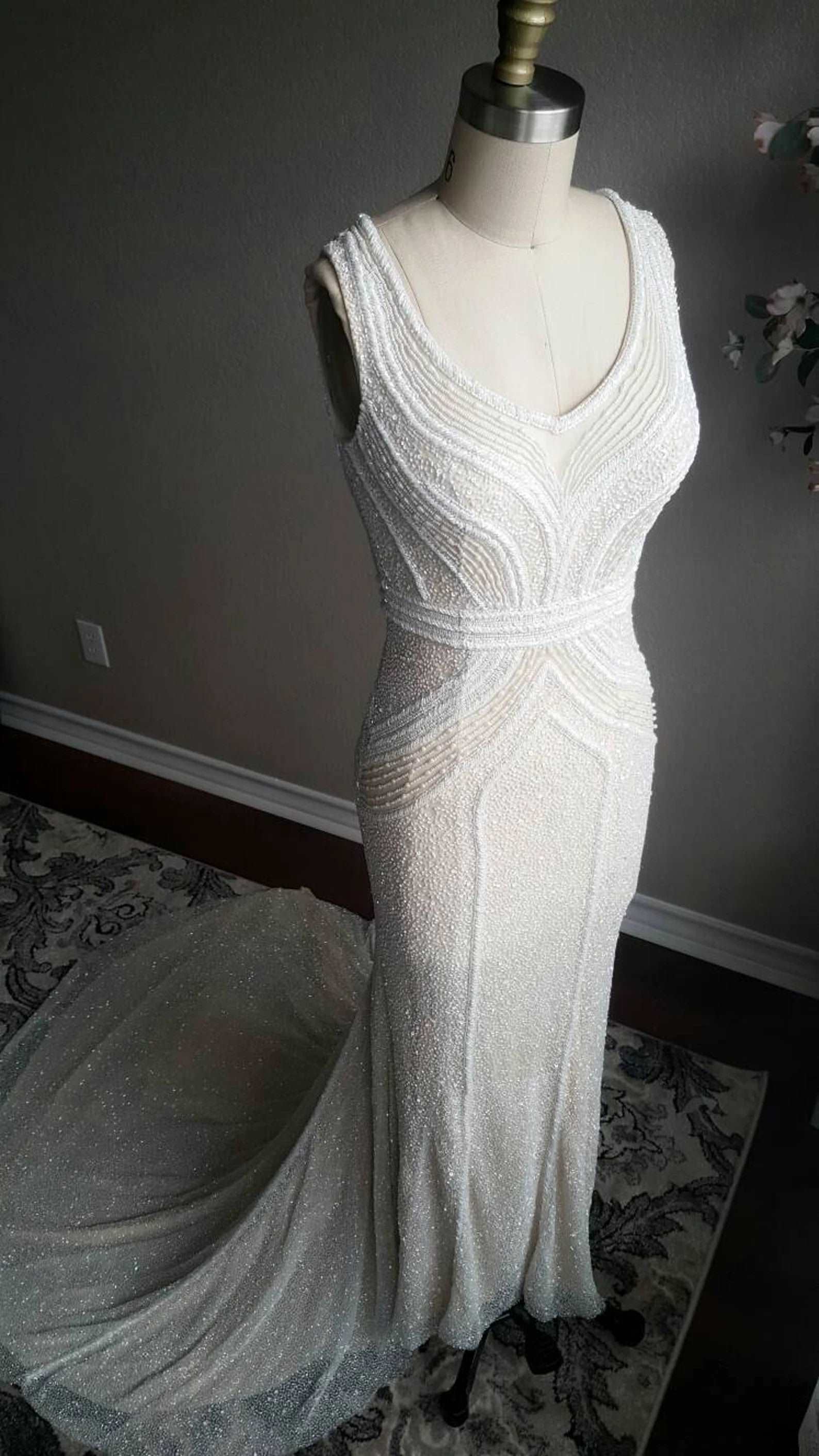 Beaded Art Deco Style Fit & Flare Wedding Dress Gabby - A.Cherie Couture Shop