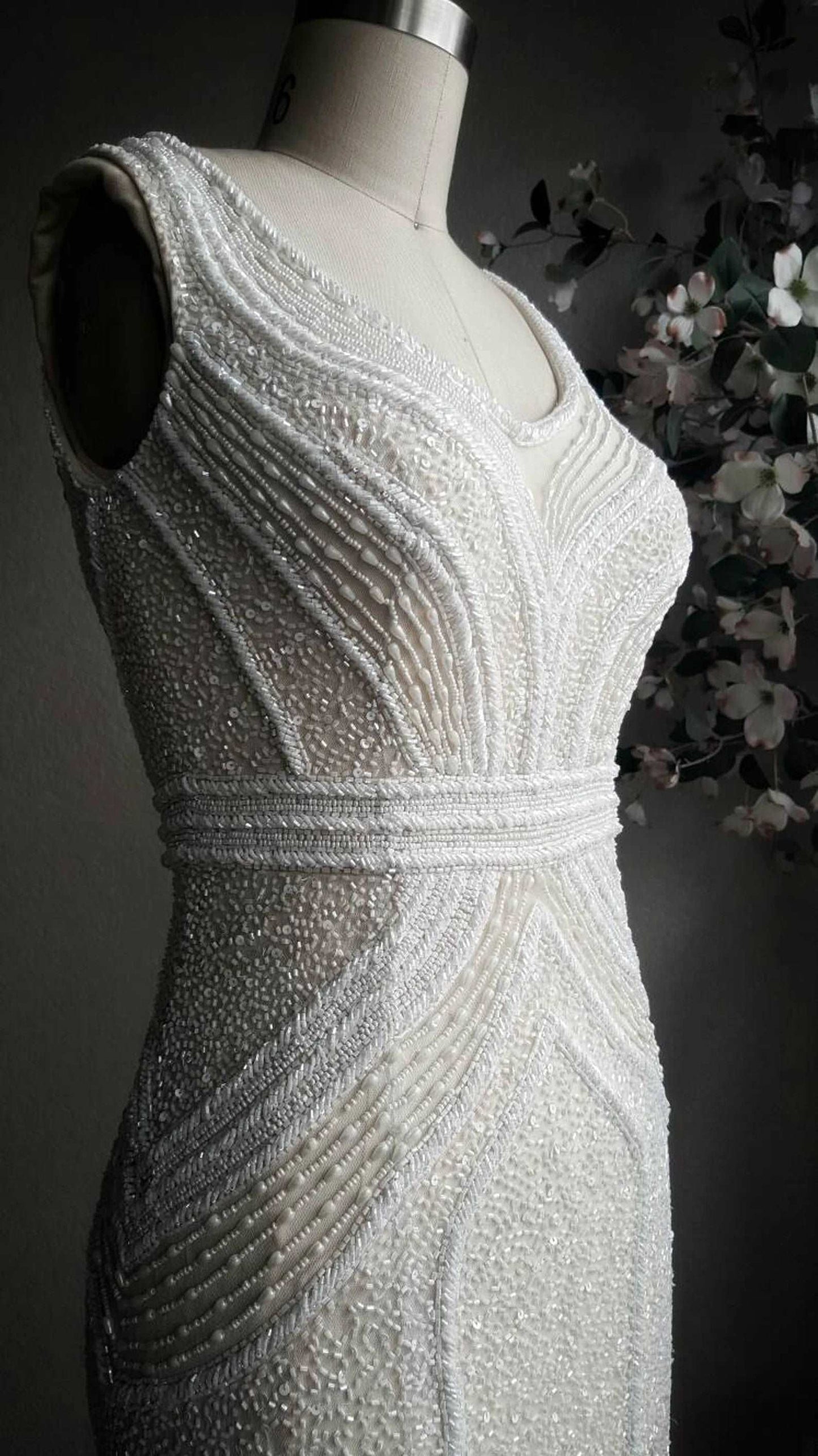 Beaded Art Deco Style Fit & Flare Wedding Dress Gabby - A.Cherie Couture Shop