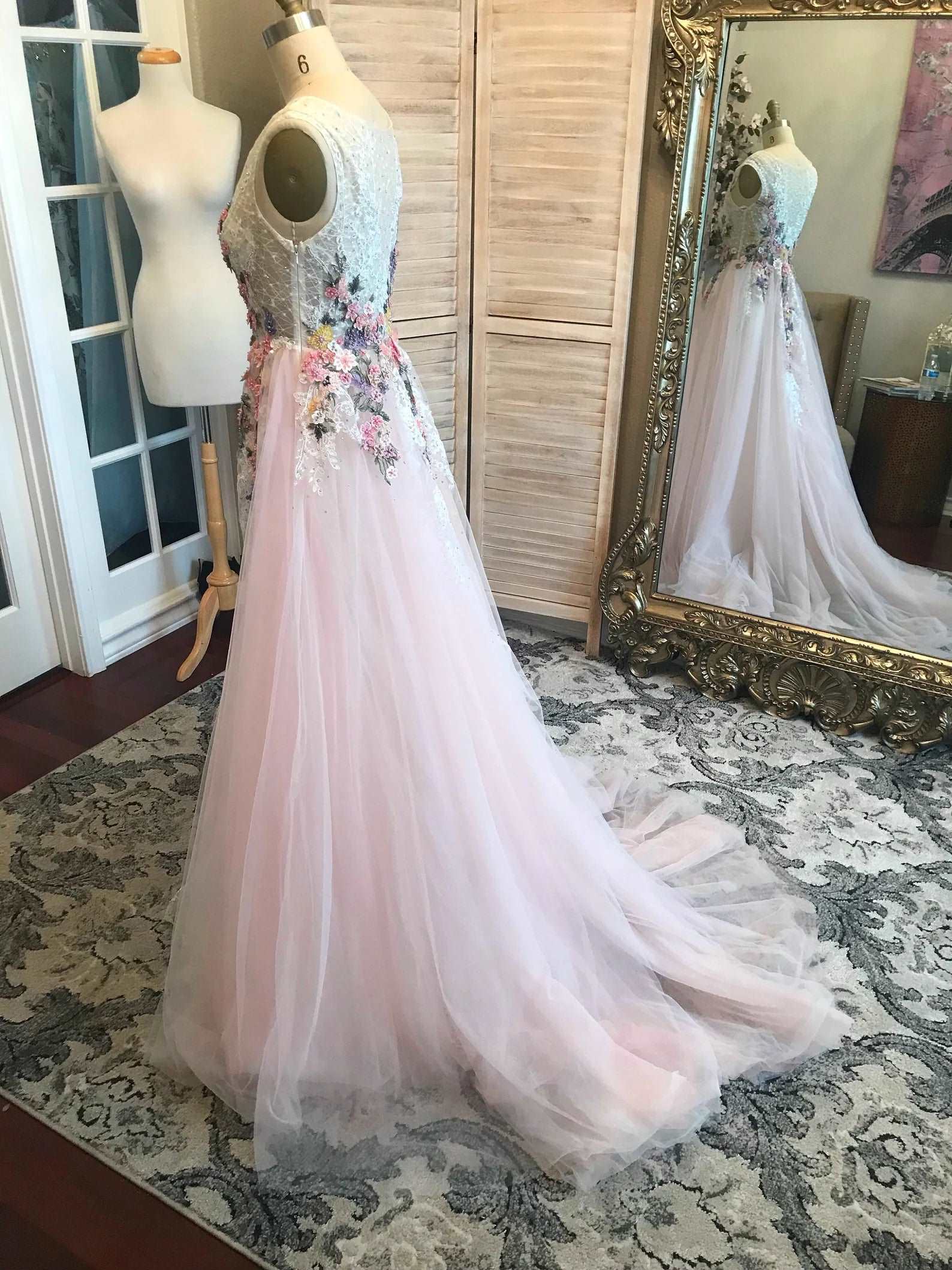 Beaded Floral Blush A-Line Wedding Dress Alice - A.Cherie Couture Shop