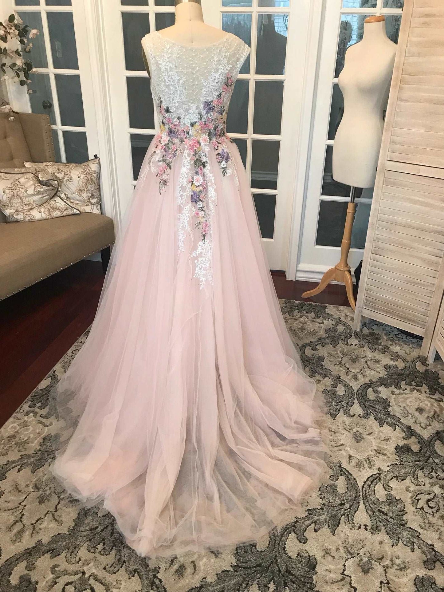 Beaded Floral Blush A-Line Wedding Dress Alice - A.Cherie Couture Shop