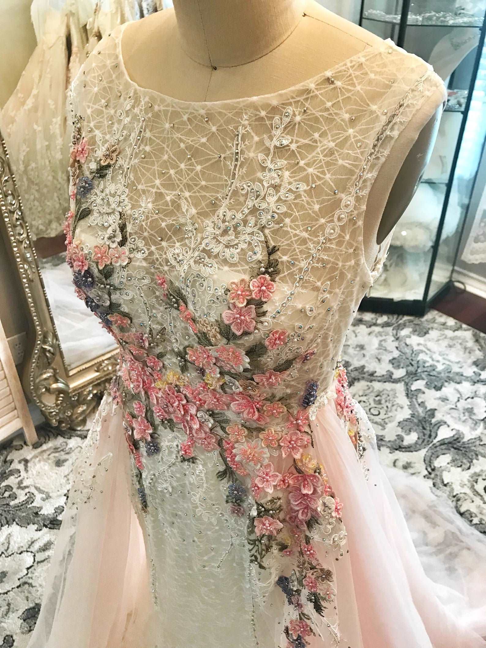 Beaded Floral Blush A-Line Wedding Dress Alice - A.Cherie Couture Shop