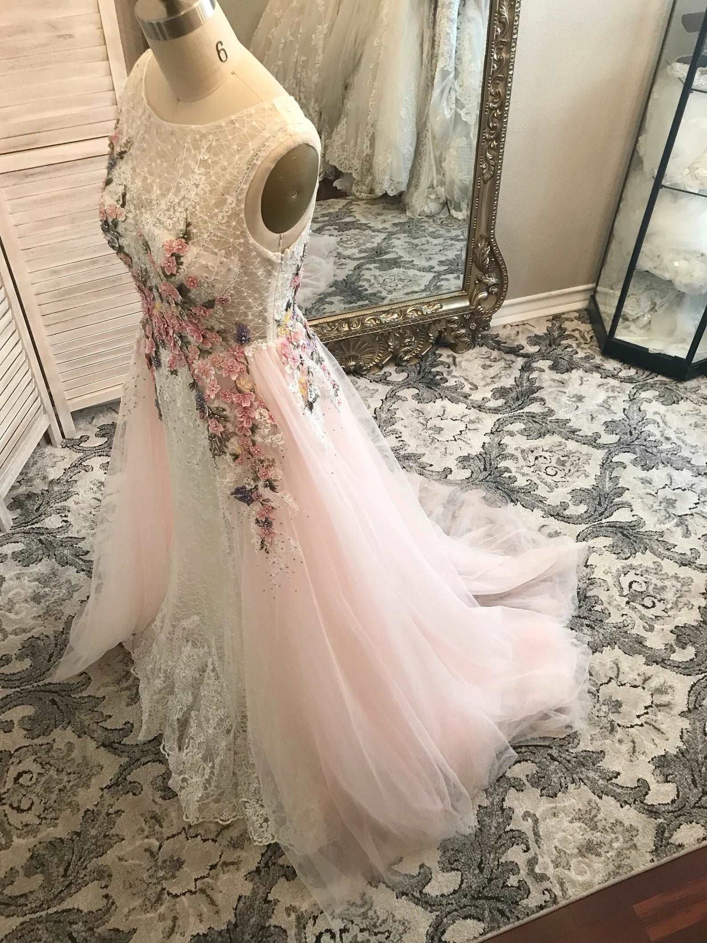 Beaded Floral Blush A-Line Wedding Dress Alice - A.Cherie Couture Shop