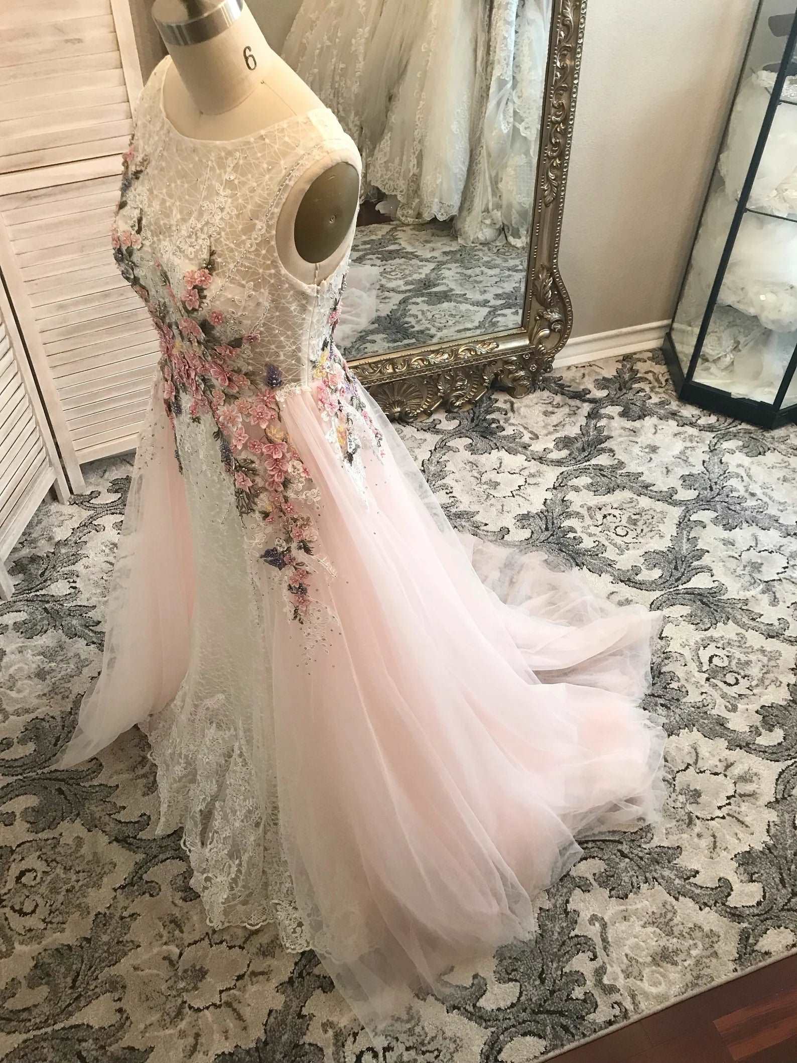 Beaded Floral Blush A-Line Wedding Dress Alice - A.Cherie Couture Shop