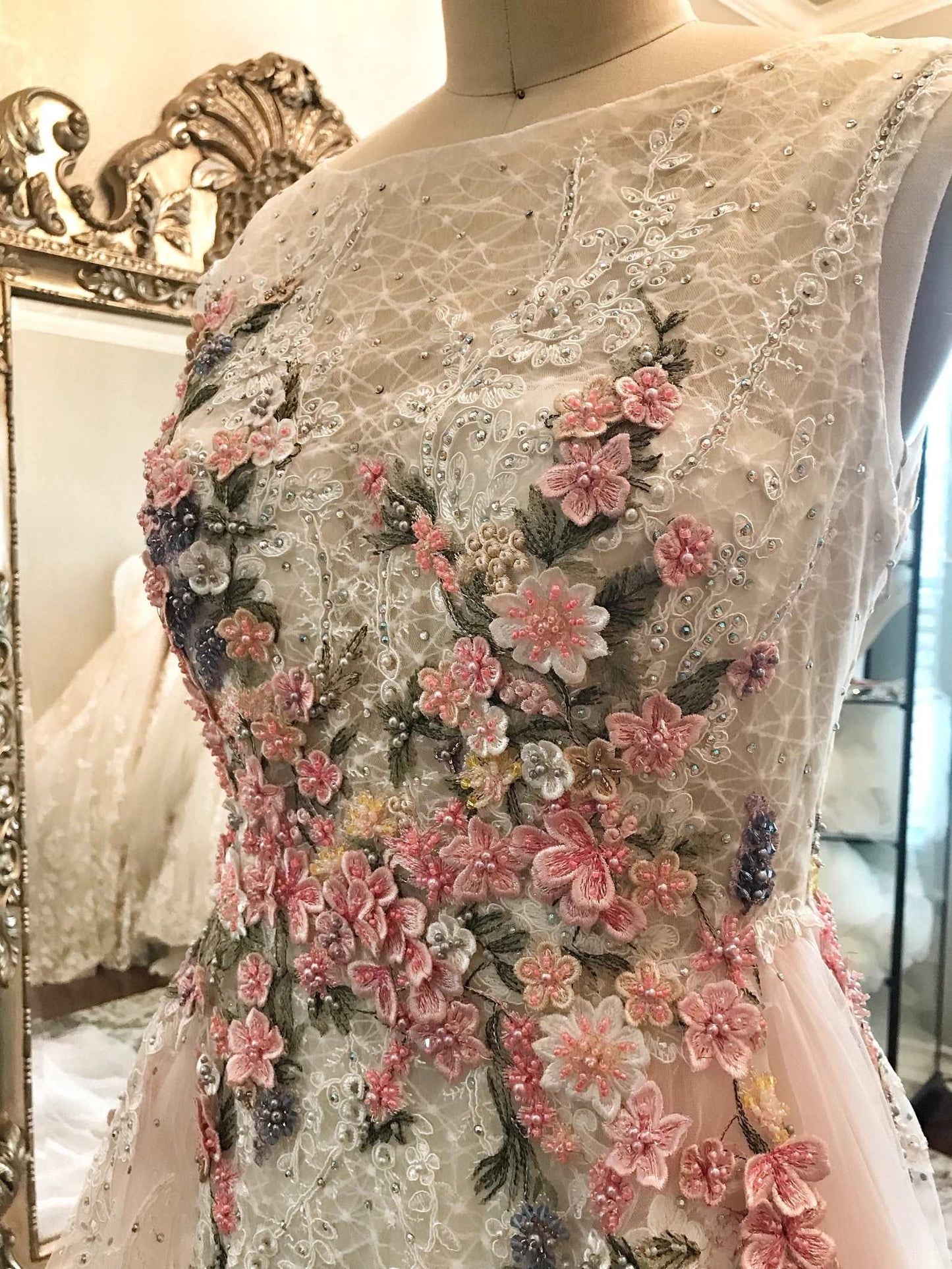 Beaded Floral Blush A-Line Wedding Dress Alice - A.Cherie Couture Shop