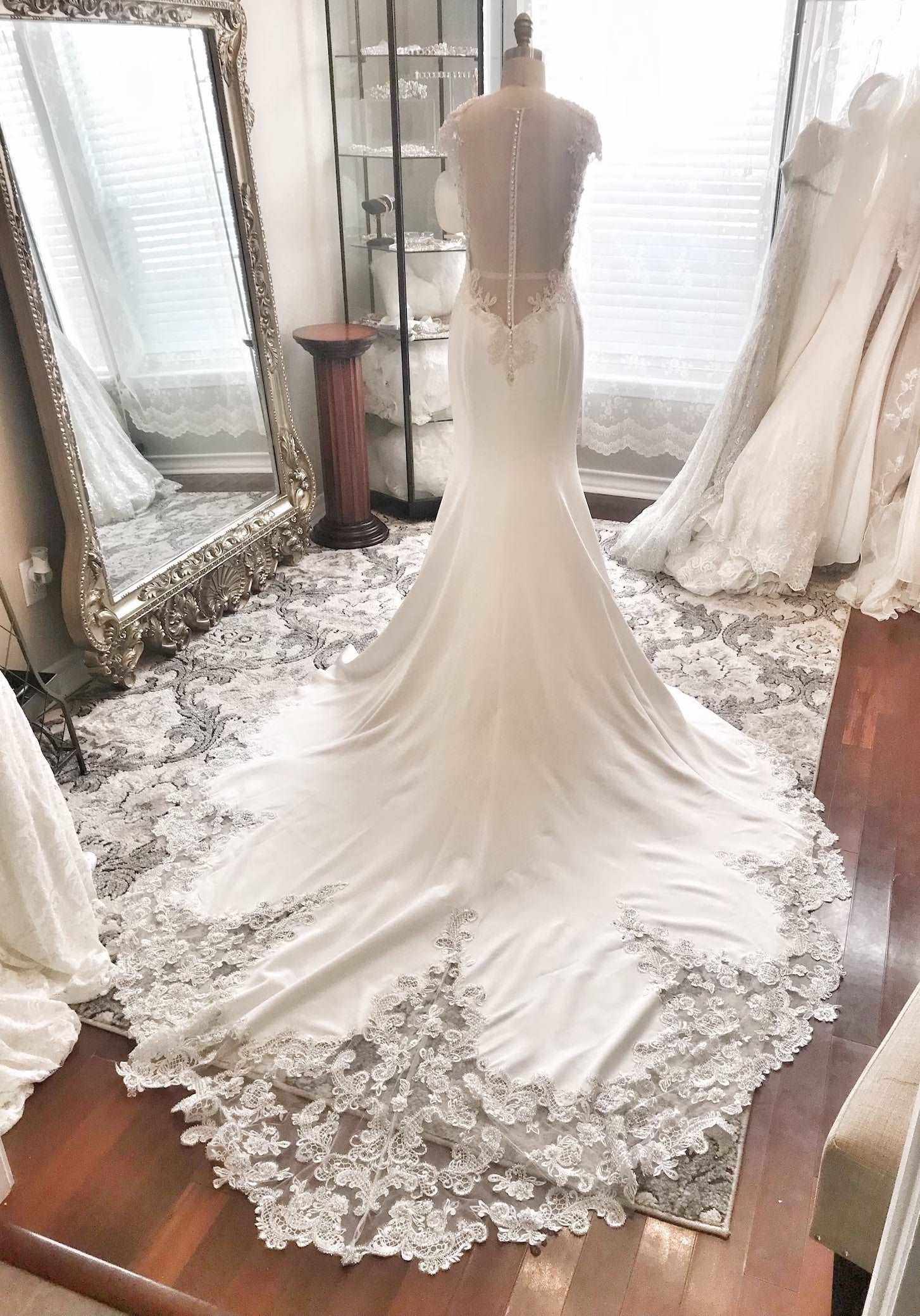 Beaded Lace Illusion Back Fit & Flare Wedding Dress | Shop A.Cherie Light Ivory / Custom Size Beaded Lace Illusion Back Fit & Flare Wedding Dress | Shop A.Cherie Light Ivory / Custom Size