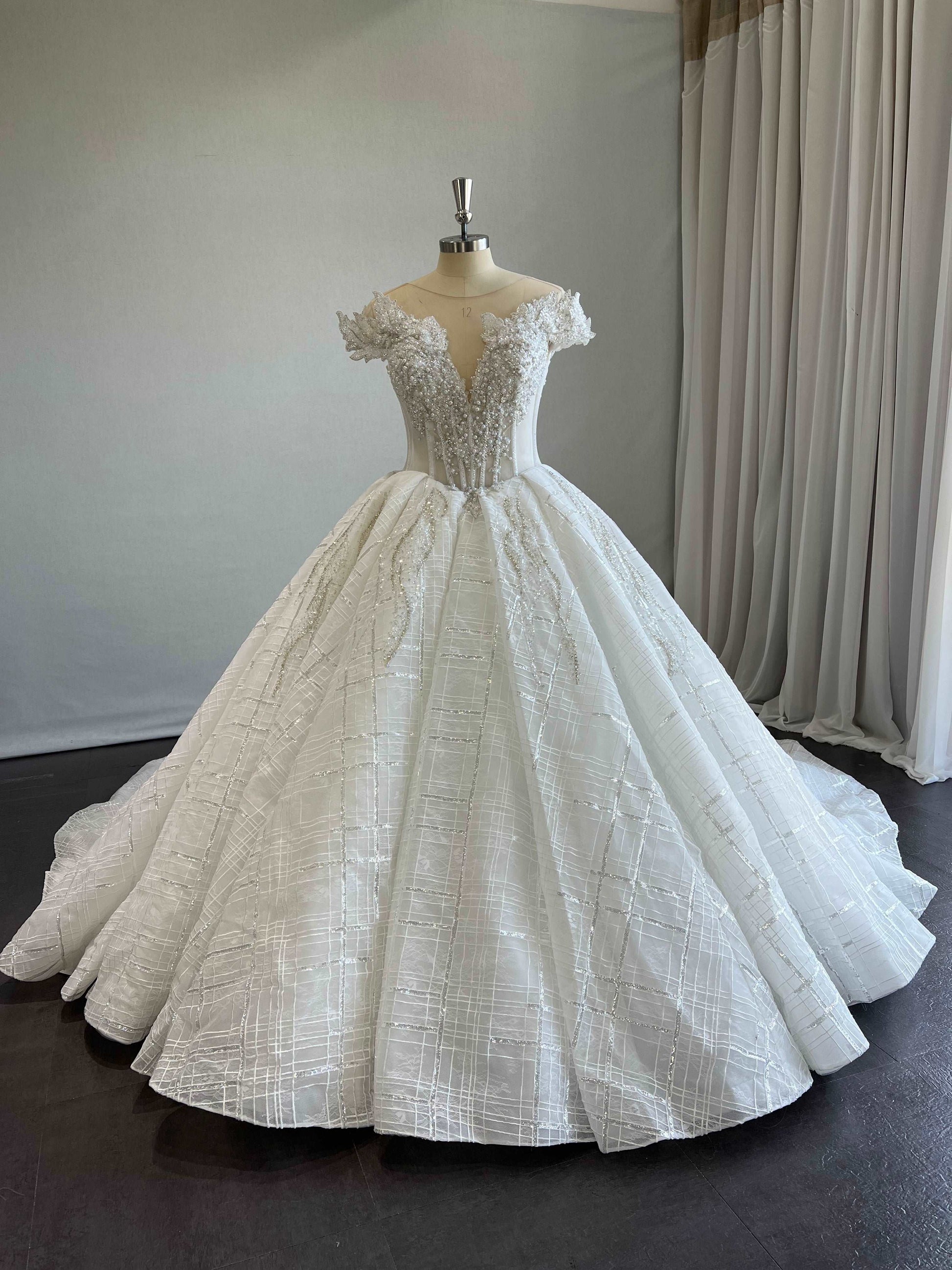 Beaded Linear Lace Ball Gown Wedding Dress Mia