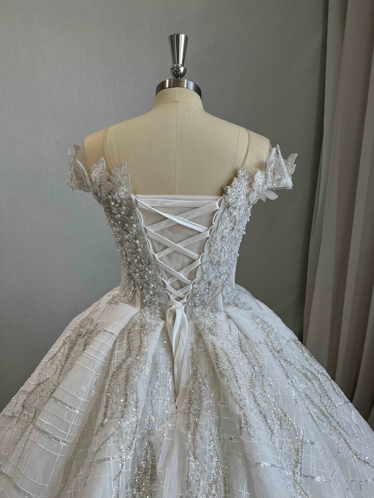 Beaded Linear Lace Ball Gown Wedding Dress Mia - A.Cherie Couture Shop