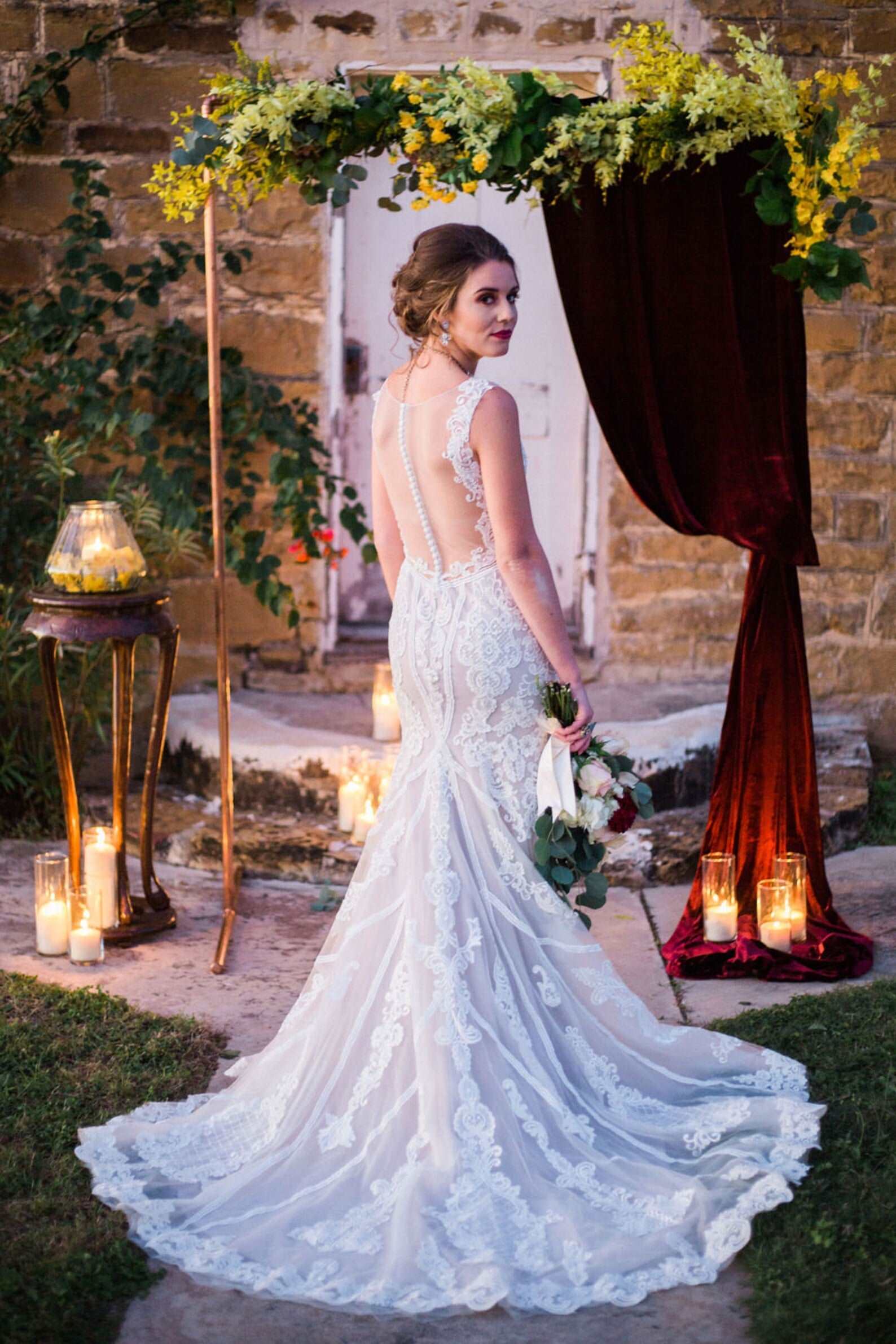 Beaded Scroll Lace Trumpet Wedding Dress | Shop A.Cherie Light Ivory / US16 Beaded Scroll Lace Trumpet Wedding Dress | Shop A.Cherie Light Ivory / US16