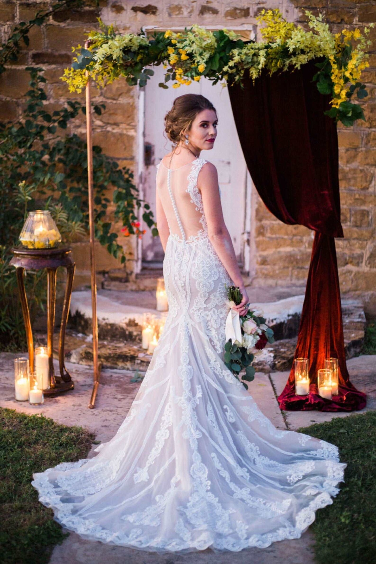 Beaded Scroll Lace Trumpet Wedding Dress Veronica - A.Cherie Couture Shop