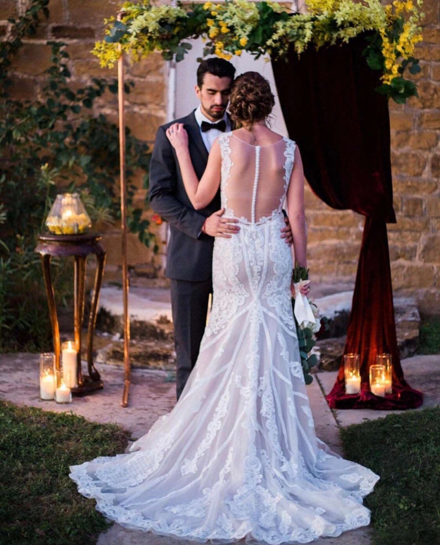 Beaded Scroll Lace Trumpet Wedding Dress Veronica - A.Cherie Couture Shop